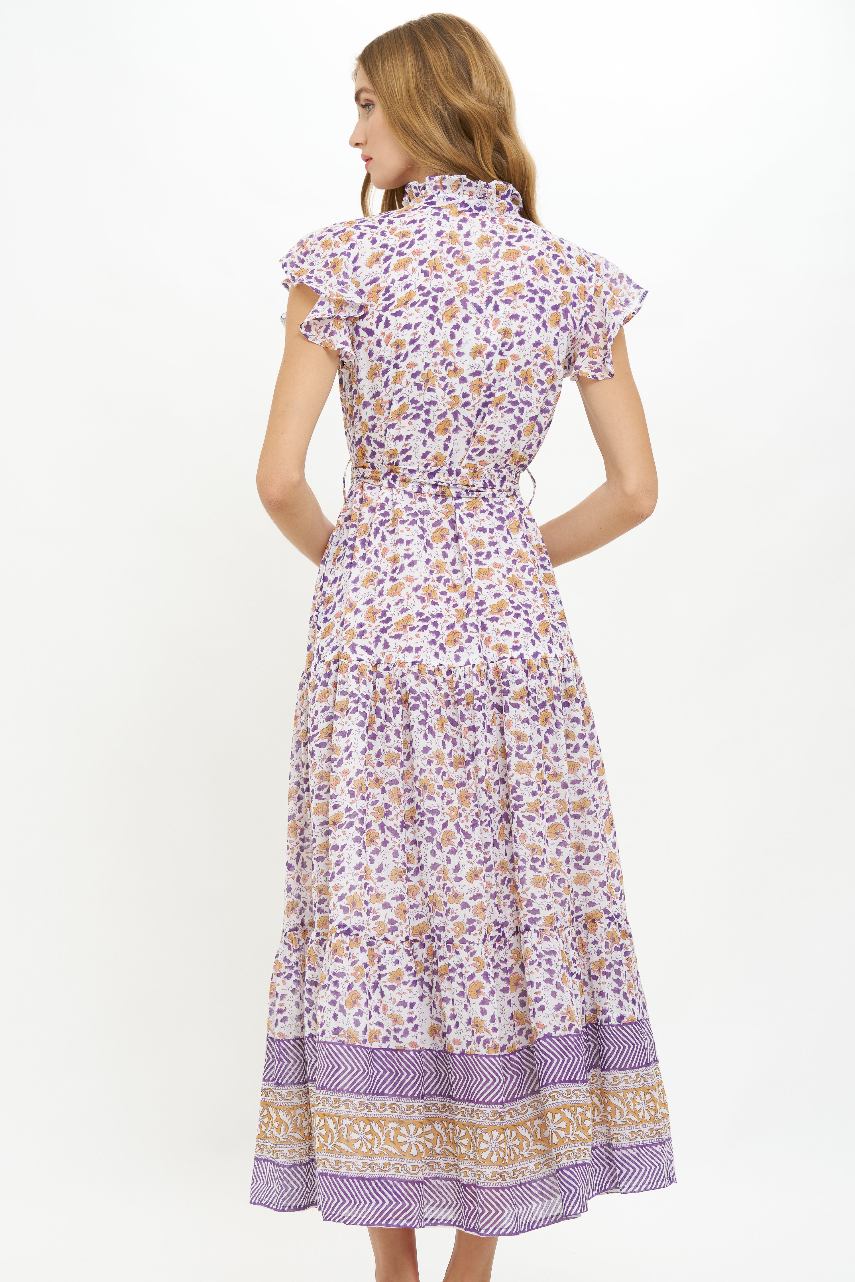 Ruffle Collar Button Maxi- Cotswold Navy
