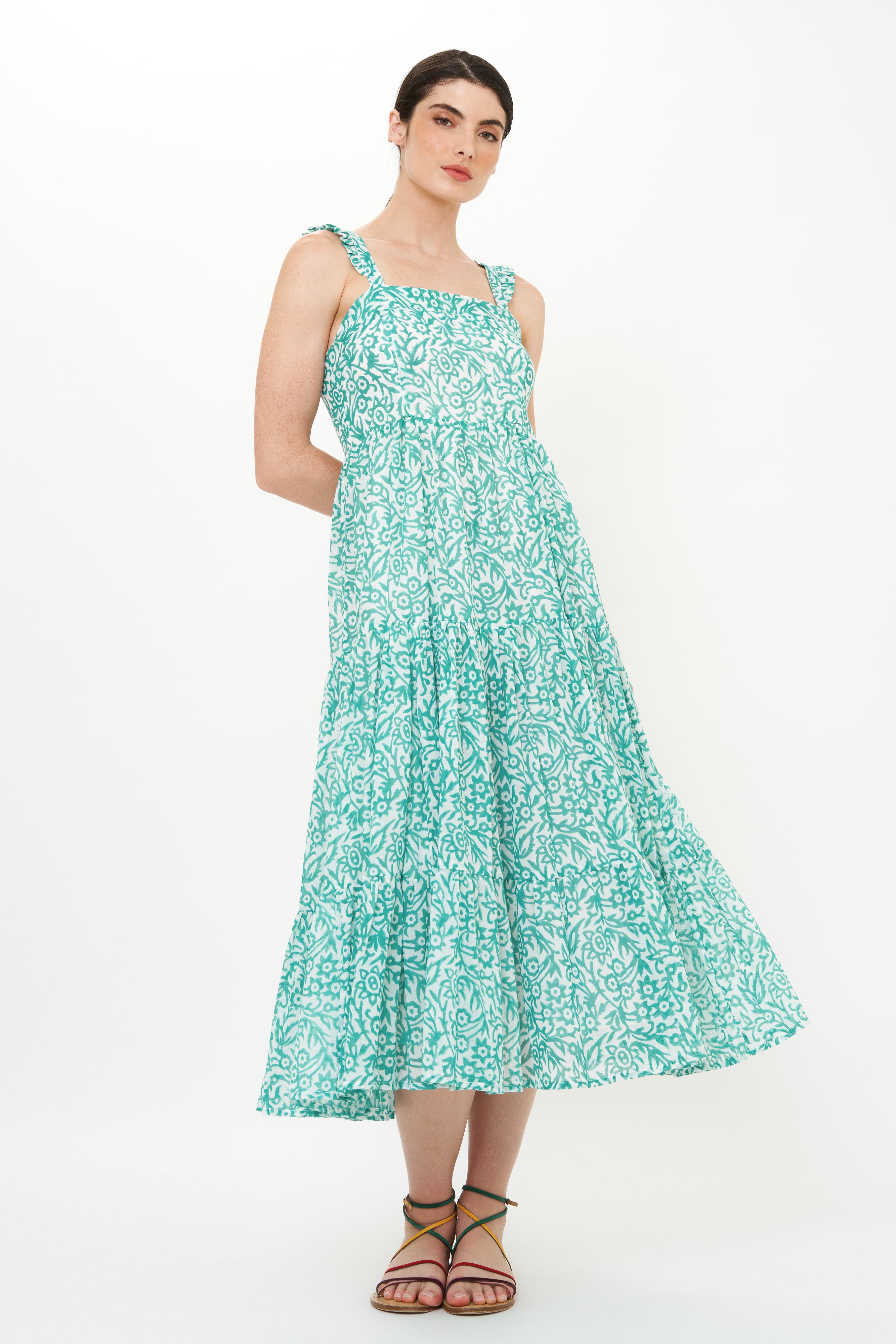 Ruffle Cross Back Midi- Cypress Jade
