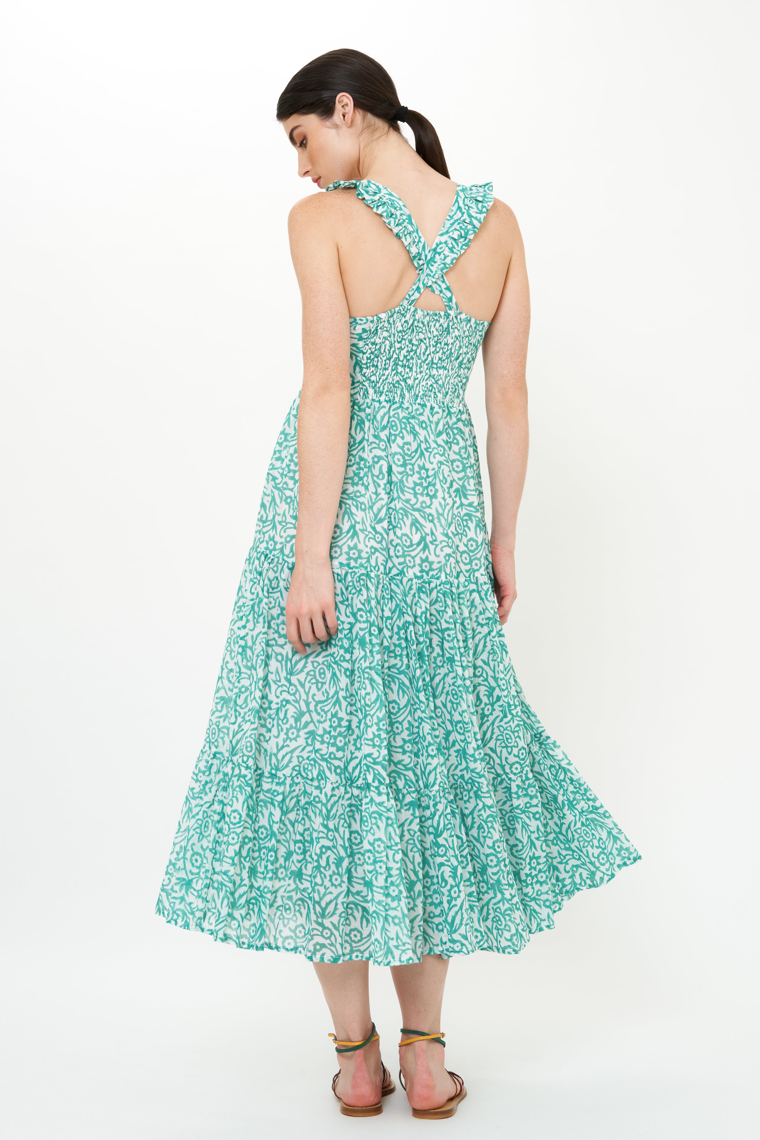 Ruffle Cross Back Midi- Cypress Jade