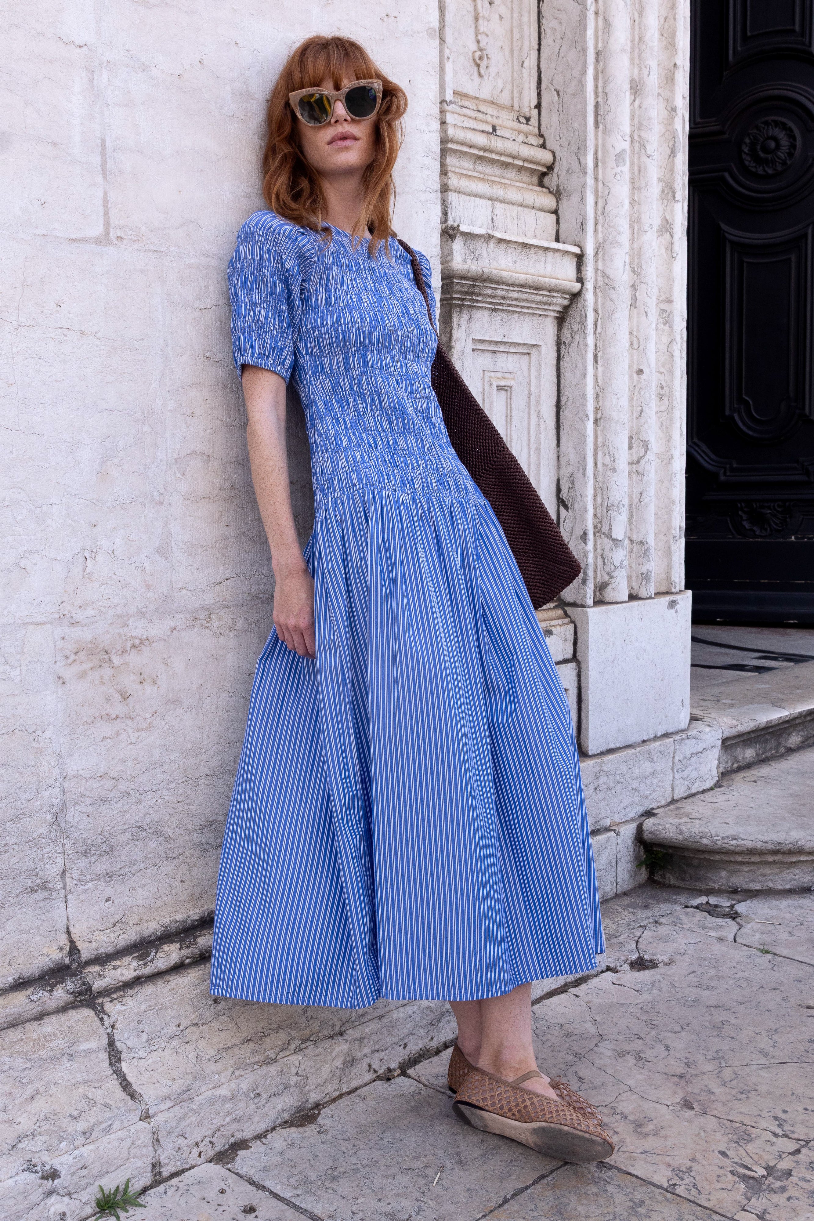 Smocked Drop Waist Maxi- Devon Blue