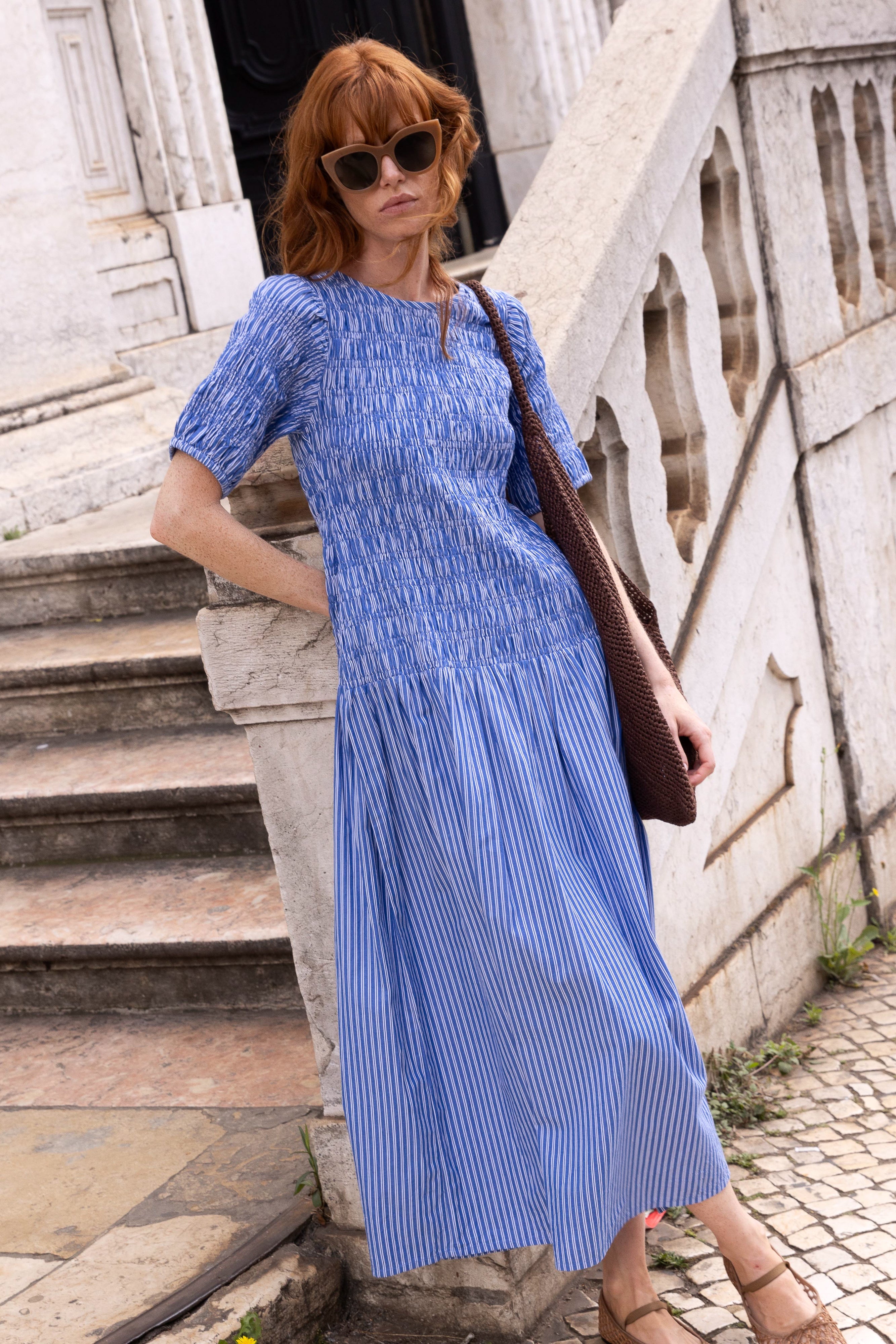 Smocked Drop Waist Maxi- Devon Blue