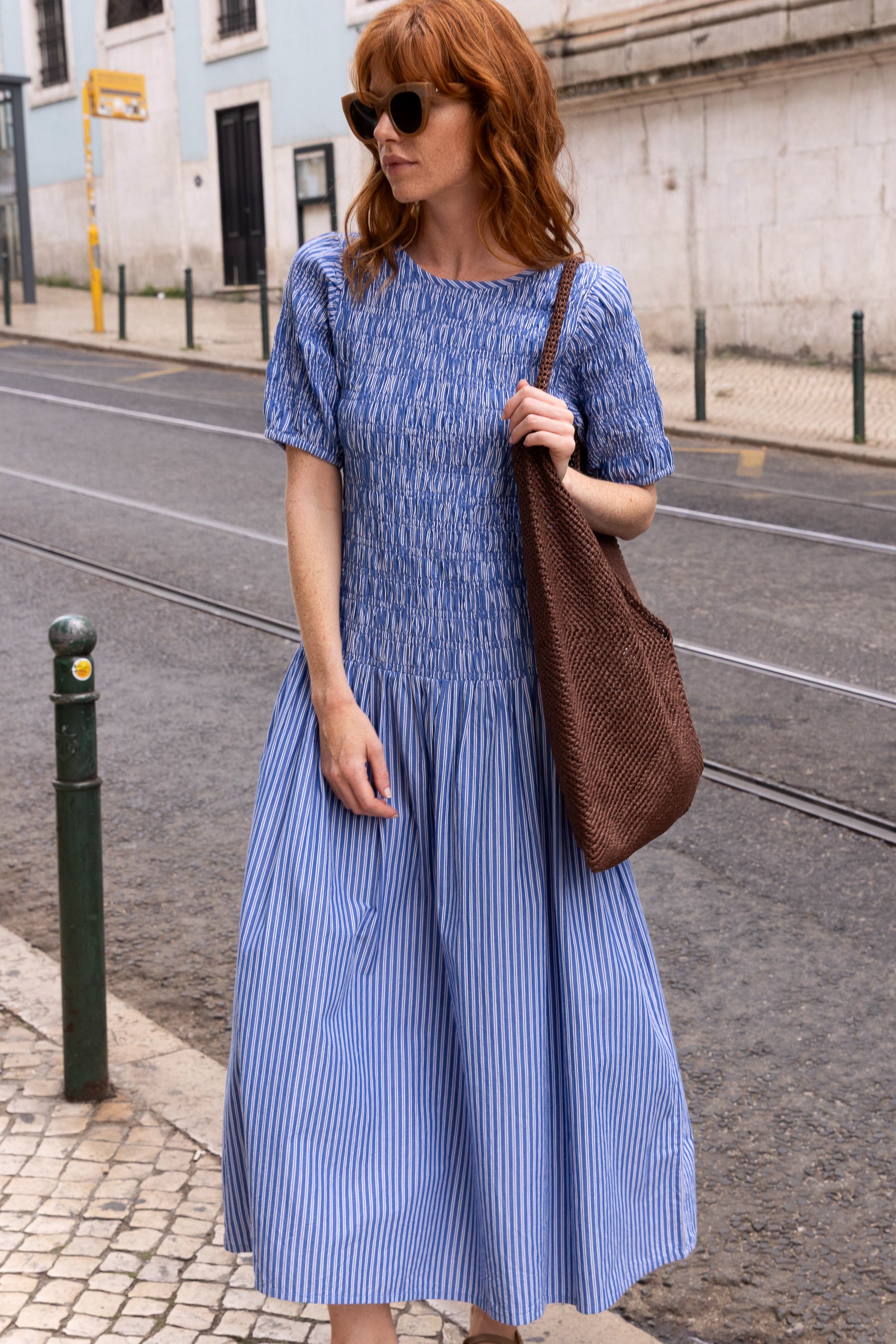 Smocked Drop Waist Maxi- Devon Blue