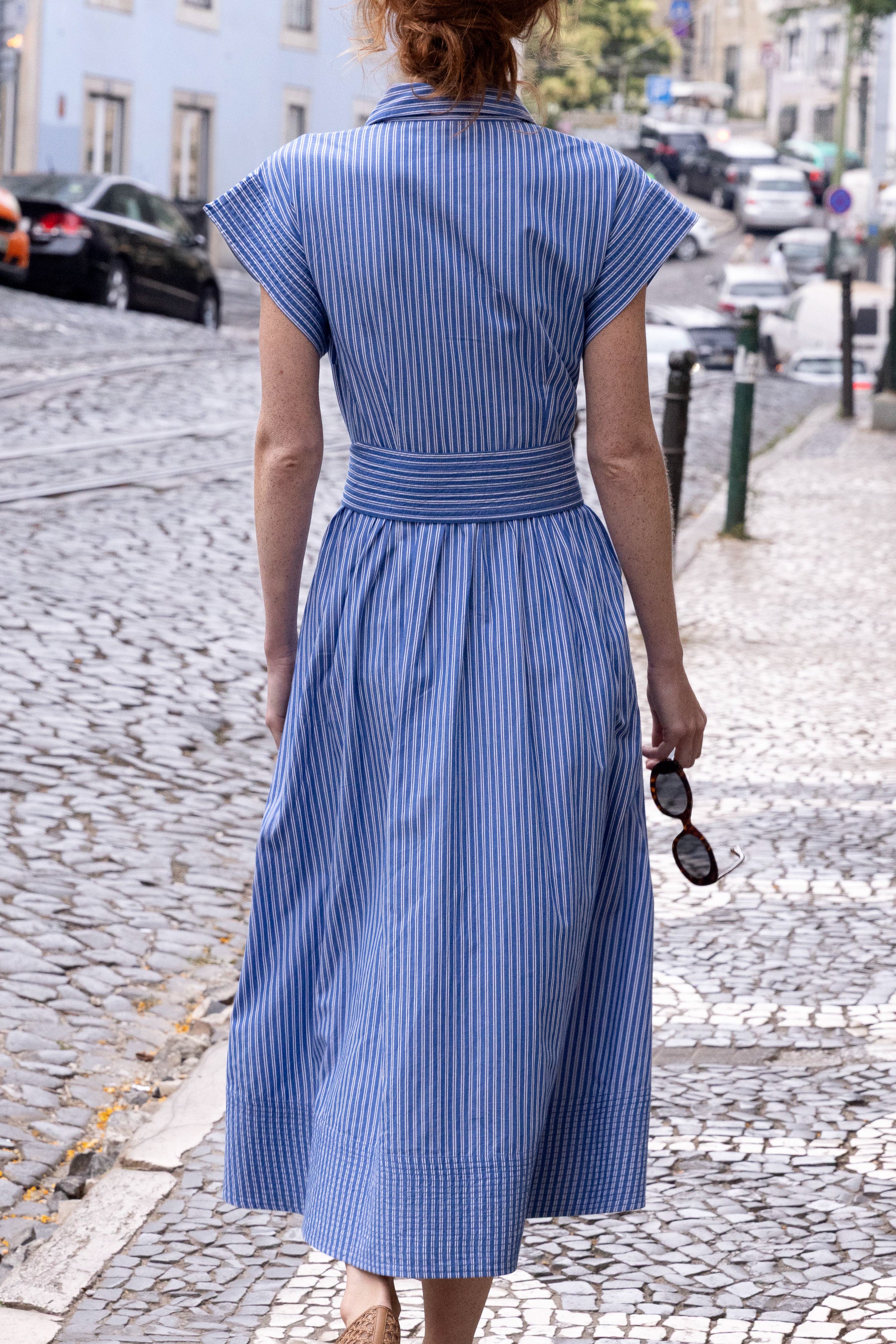 Belted Shirt Dress- Devon Blue