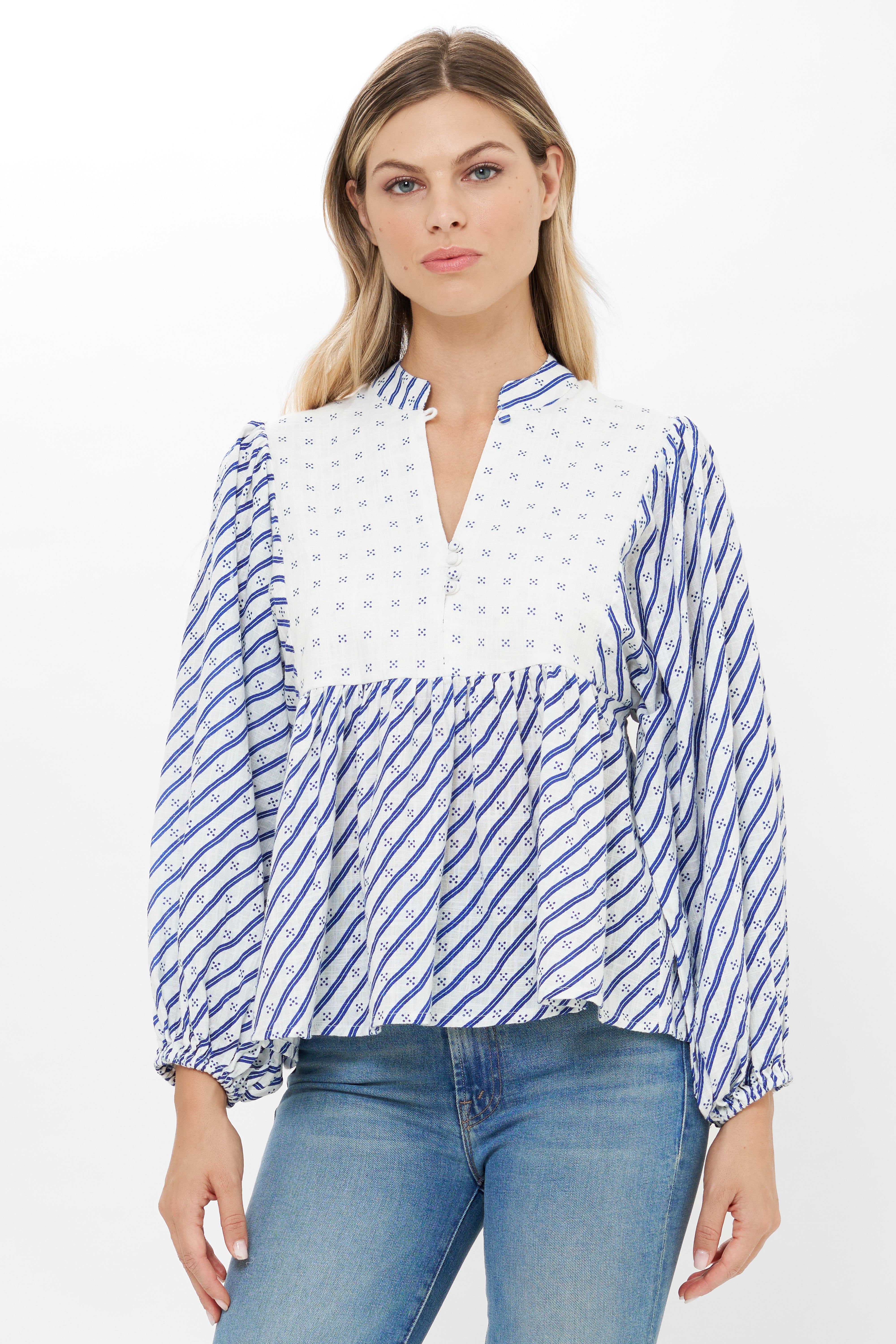 Mandarin Balloon Top- Dipsy Navy