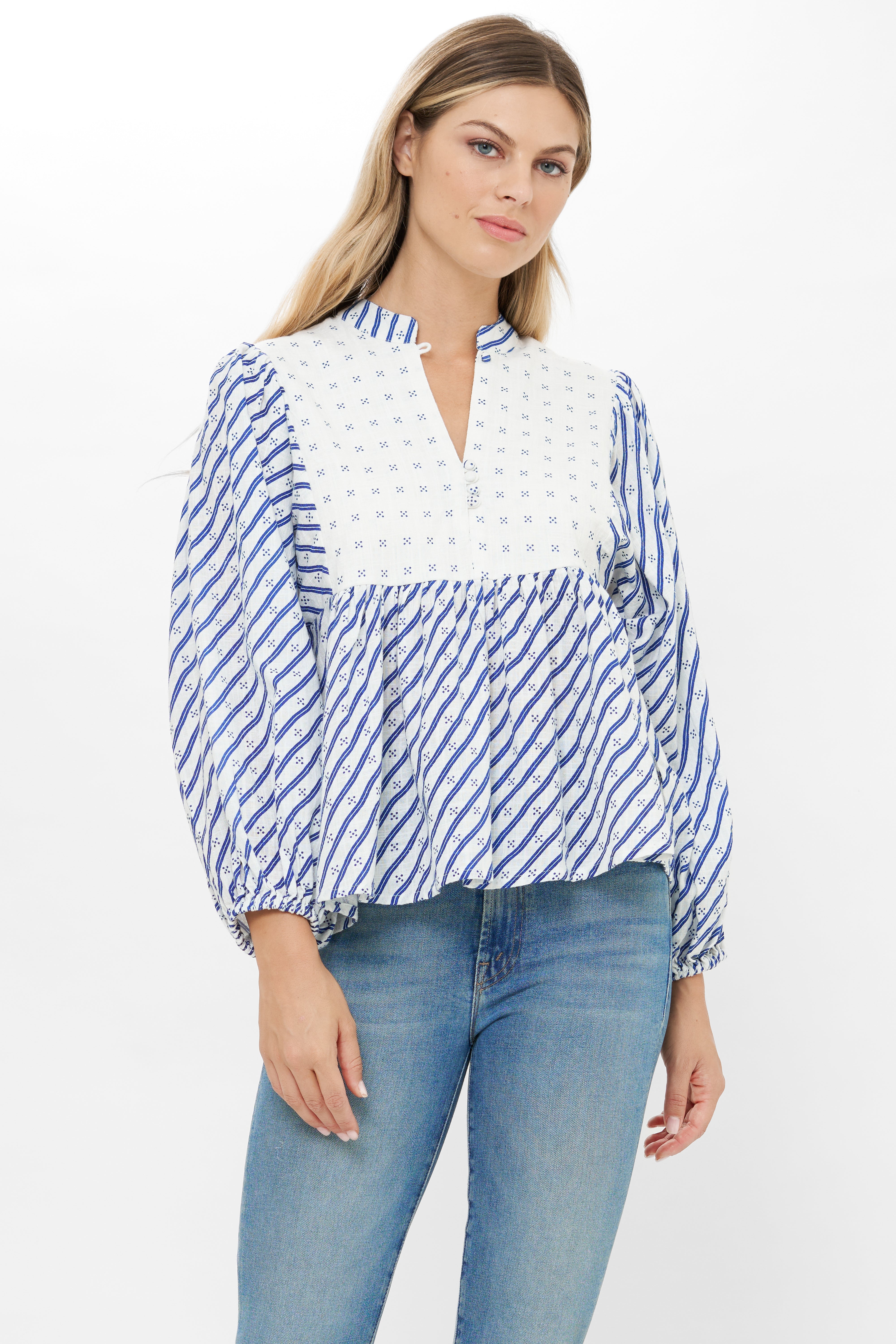 Mandarin Balloon Top- Dipsy Navy