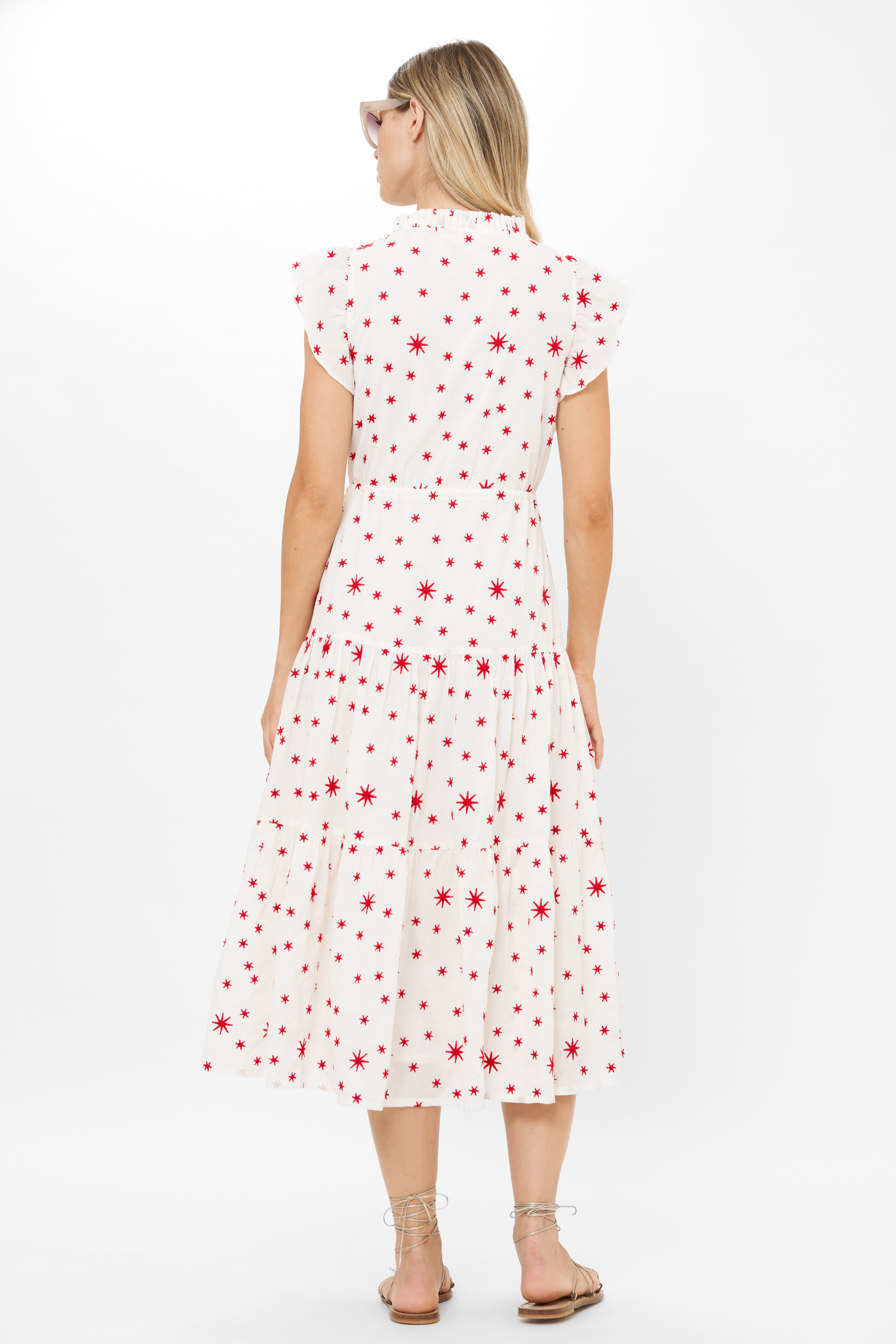 Cinched Flirty Midi- Ellsworth Red
