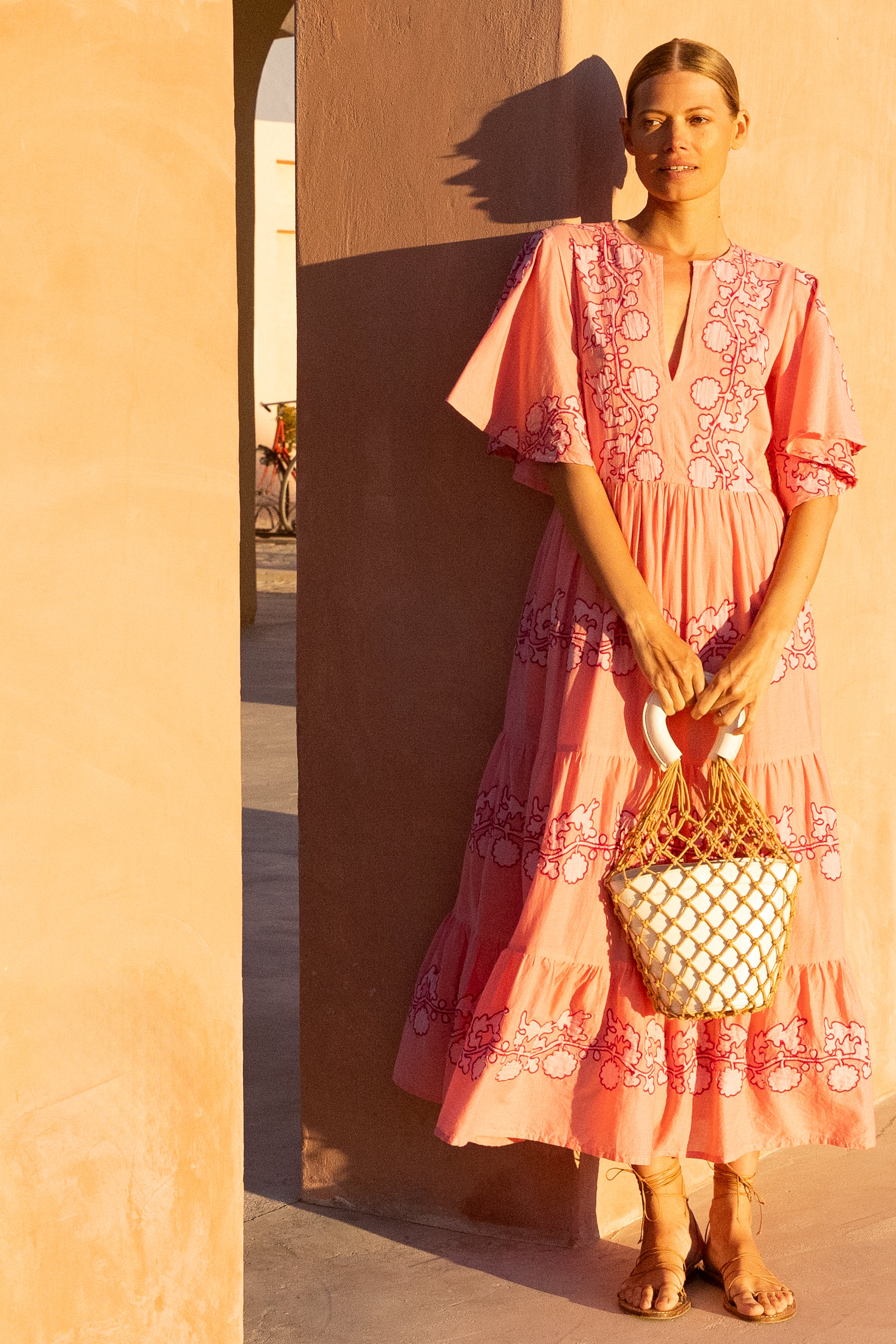 Flirty V-Neck Maxi- Tangier Pink