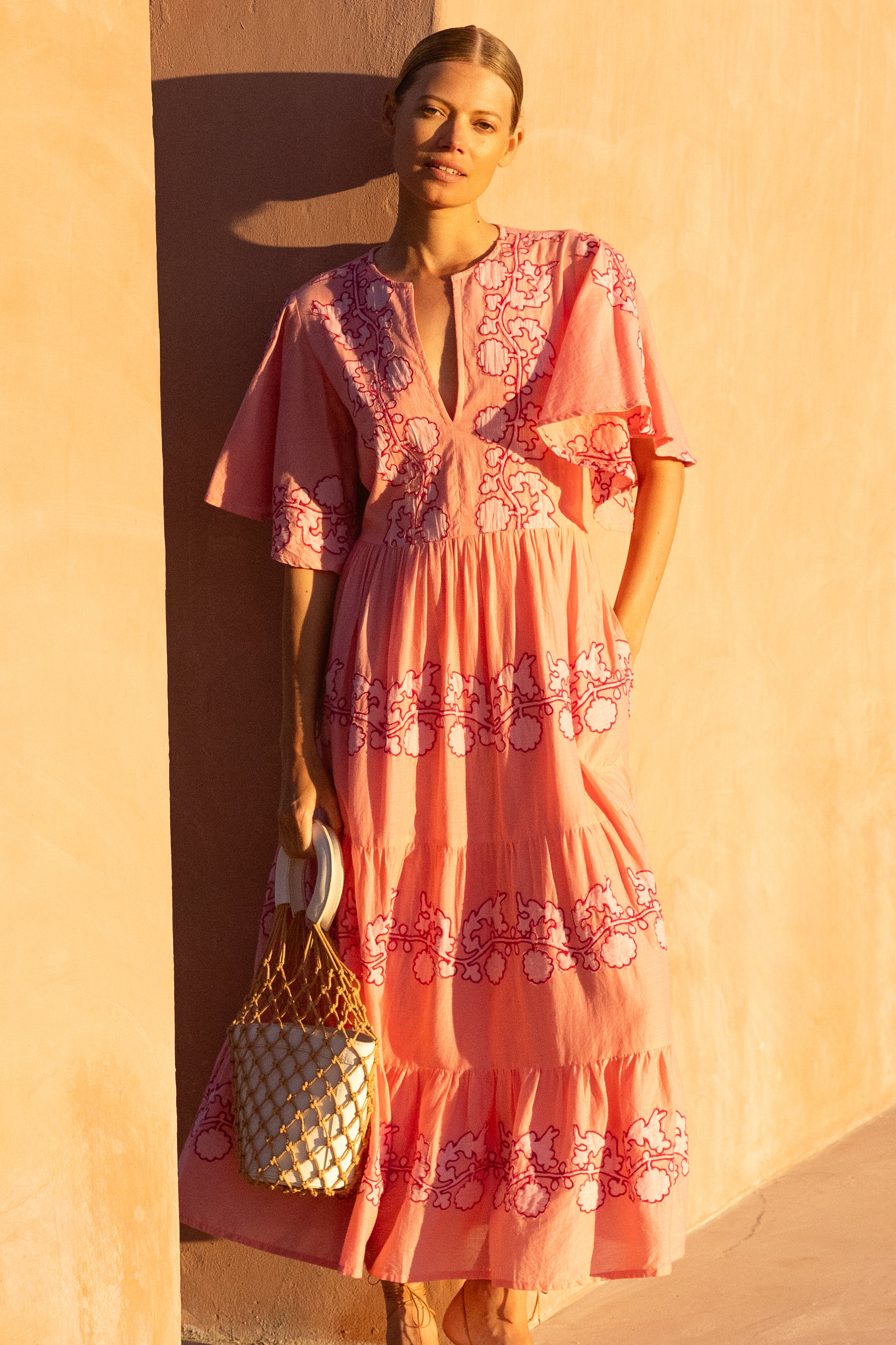 Flirty V-Neck Maxi- Tangier Pink