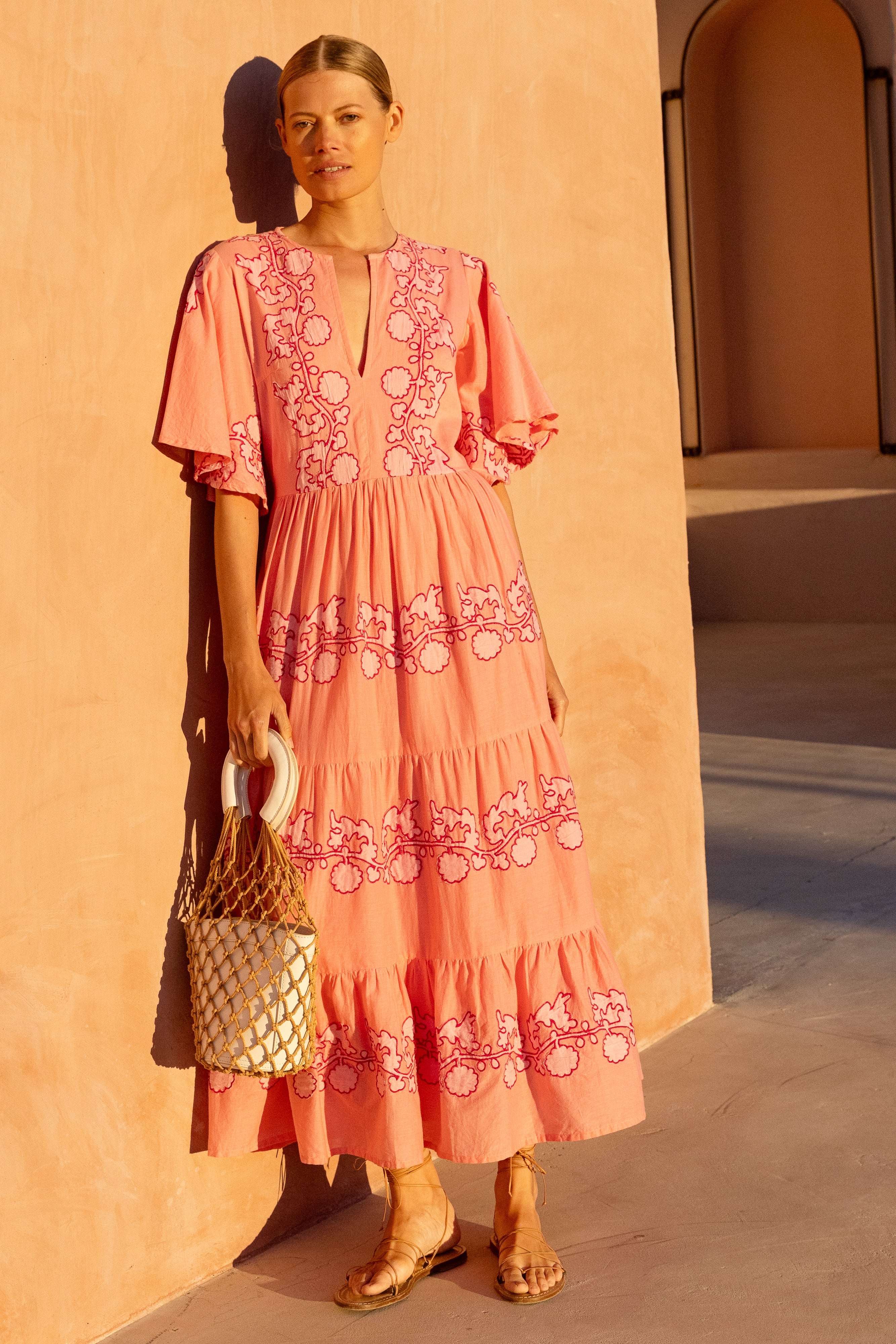 Flirty V-Neck Maxi- Tangier Pink