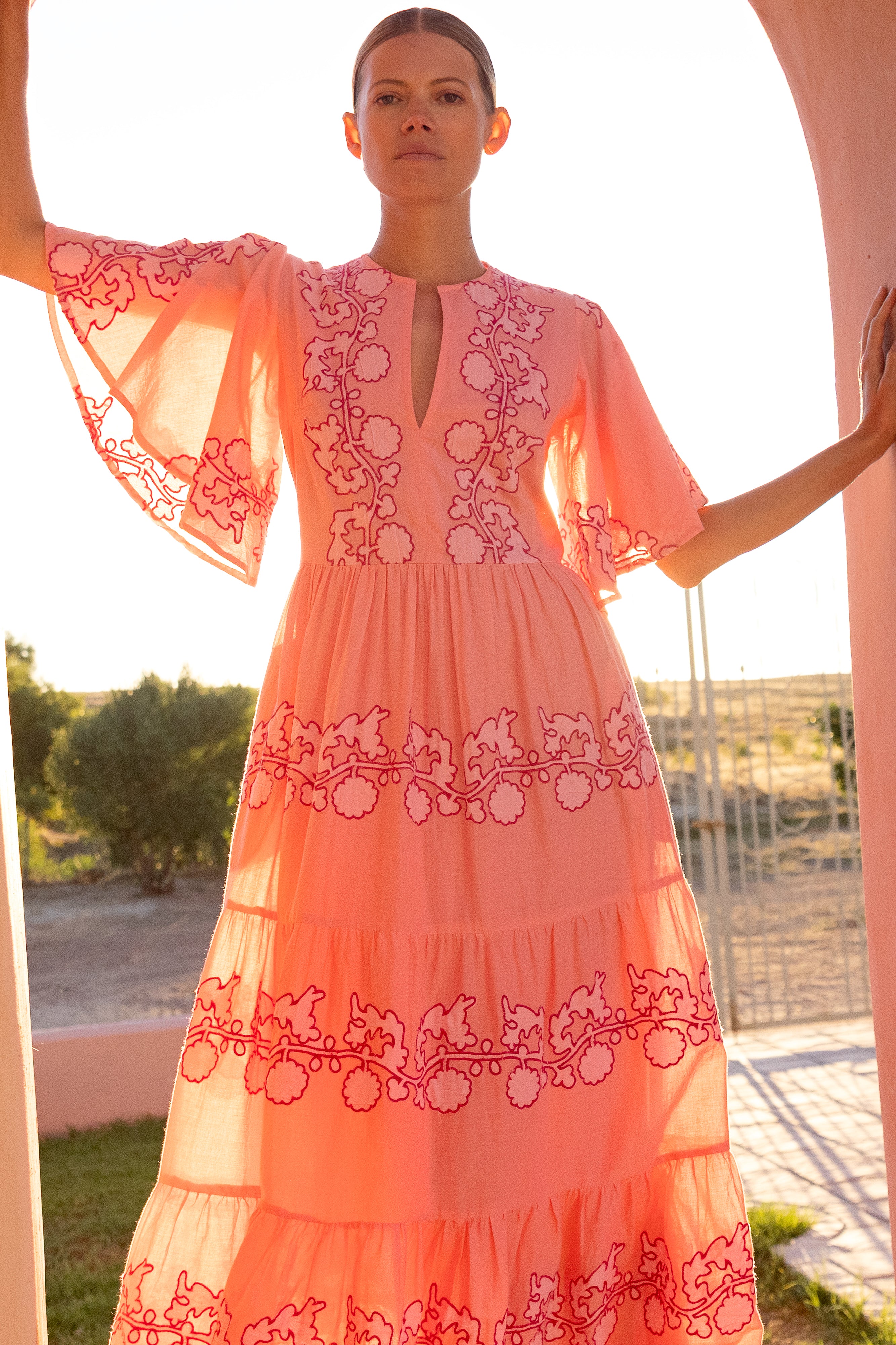 Flirty V-Neck Maxi- Tangier Pink