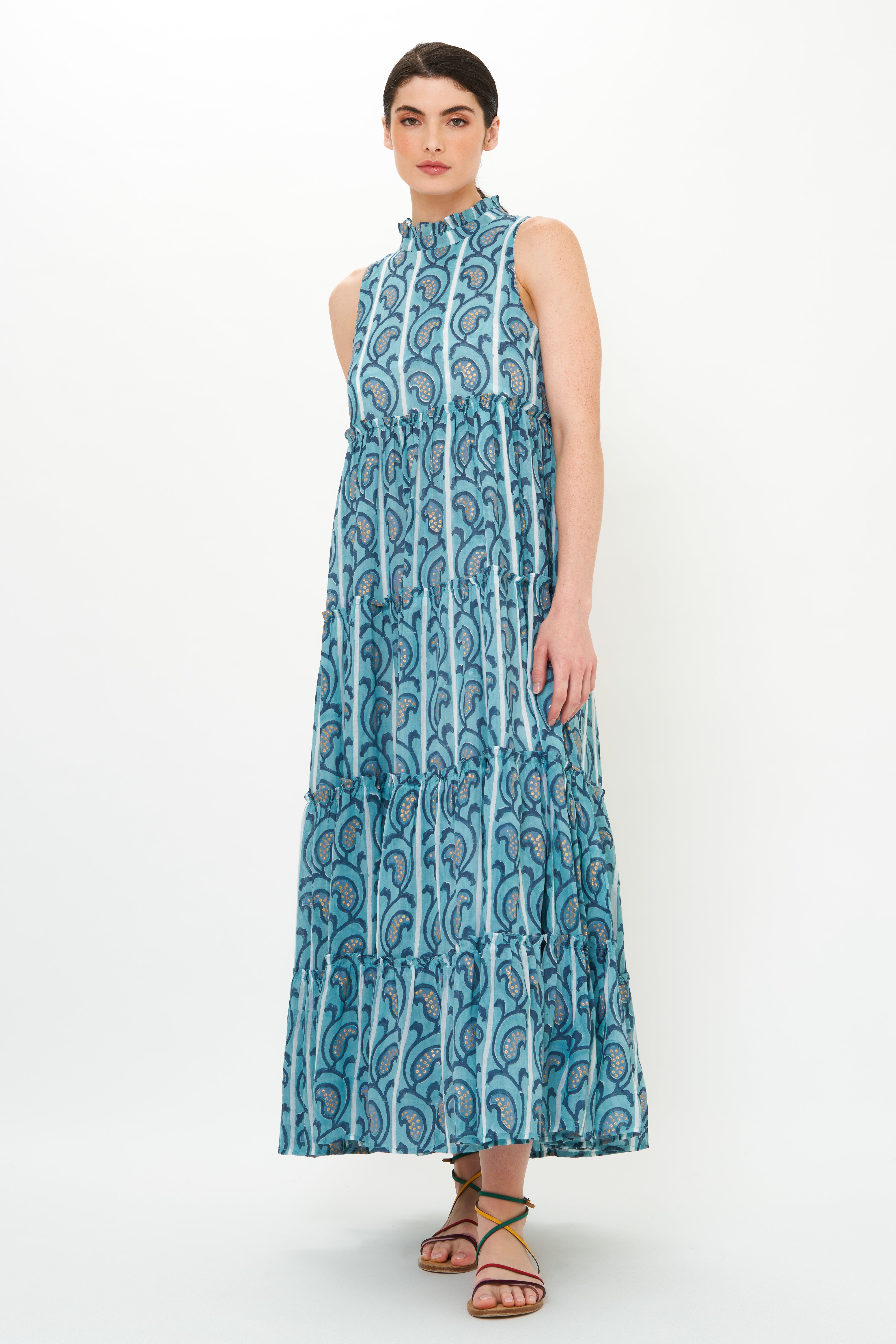 Ruffle Tiered Maxi- Goa Blue