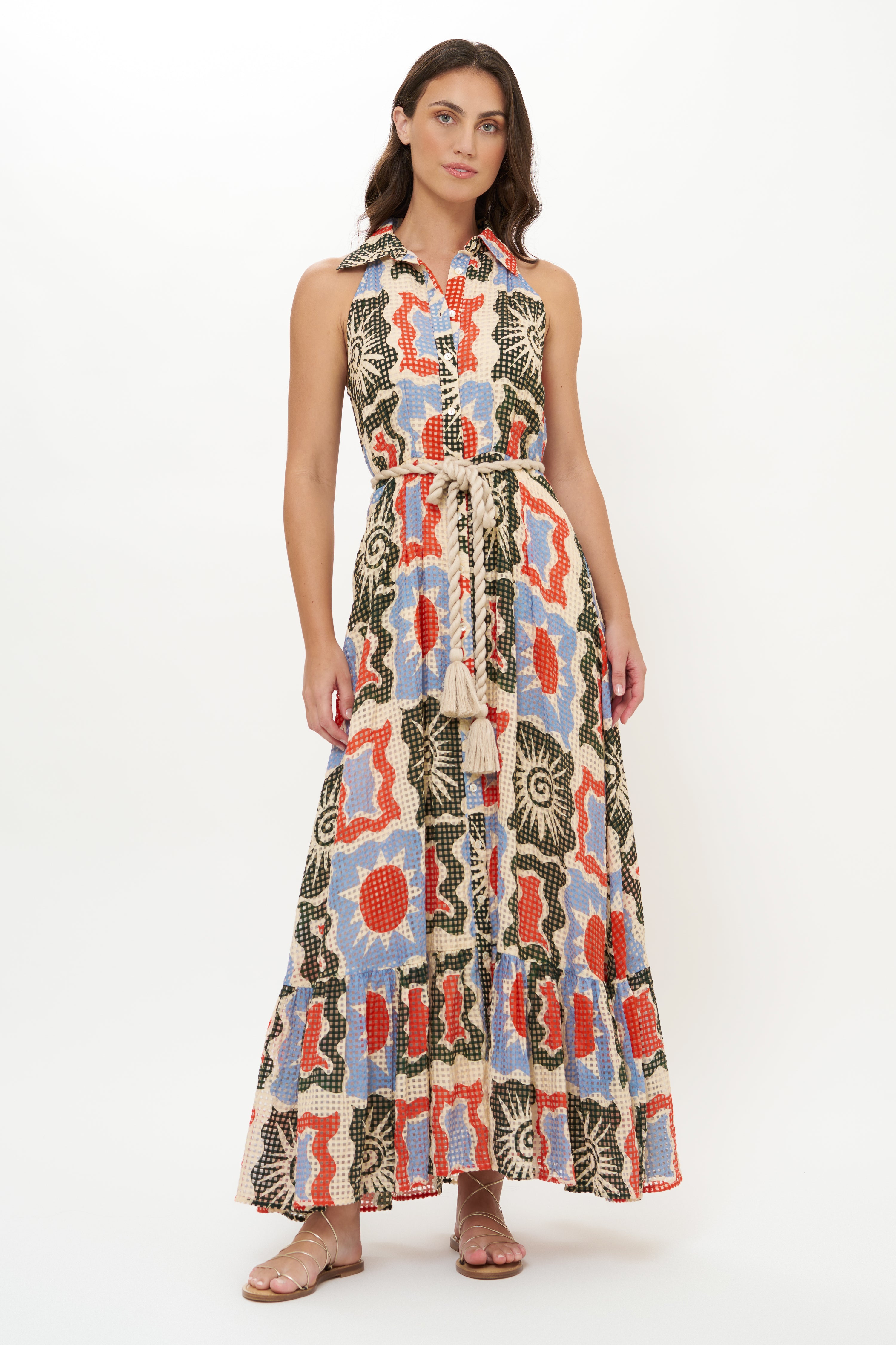 Sleeveless Shirt Dress Maxi- Helios Blue