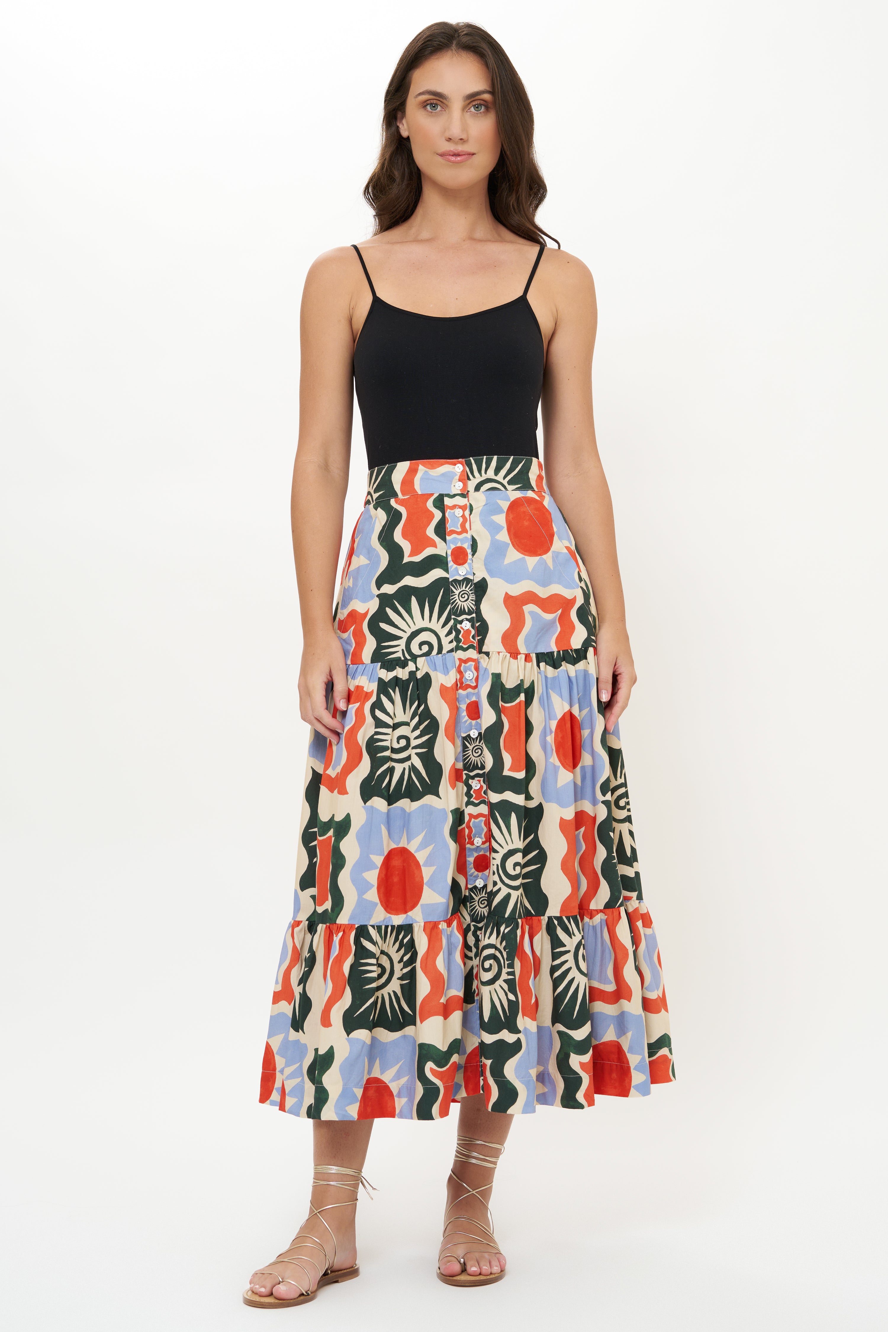 Button Front Skirt- Helios Blue