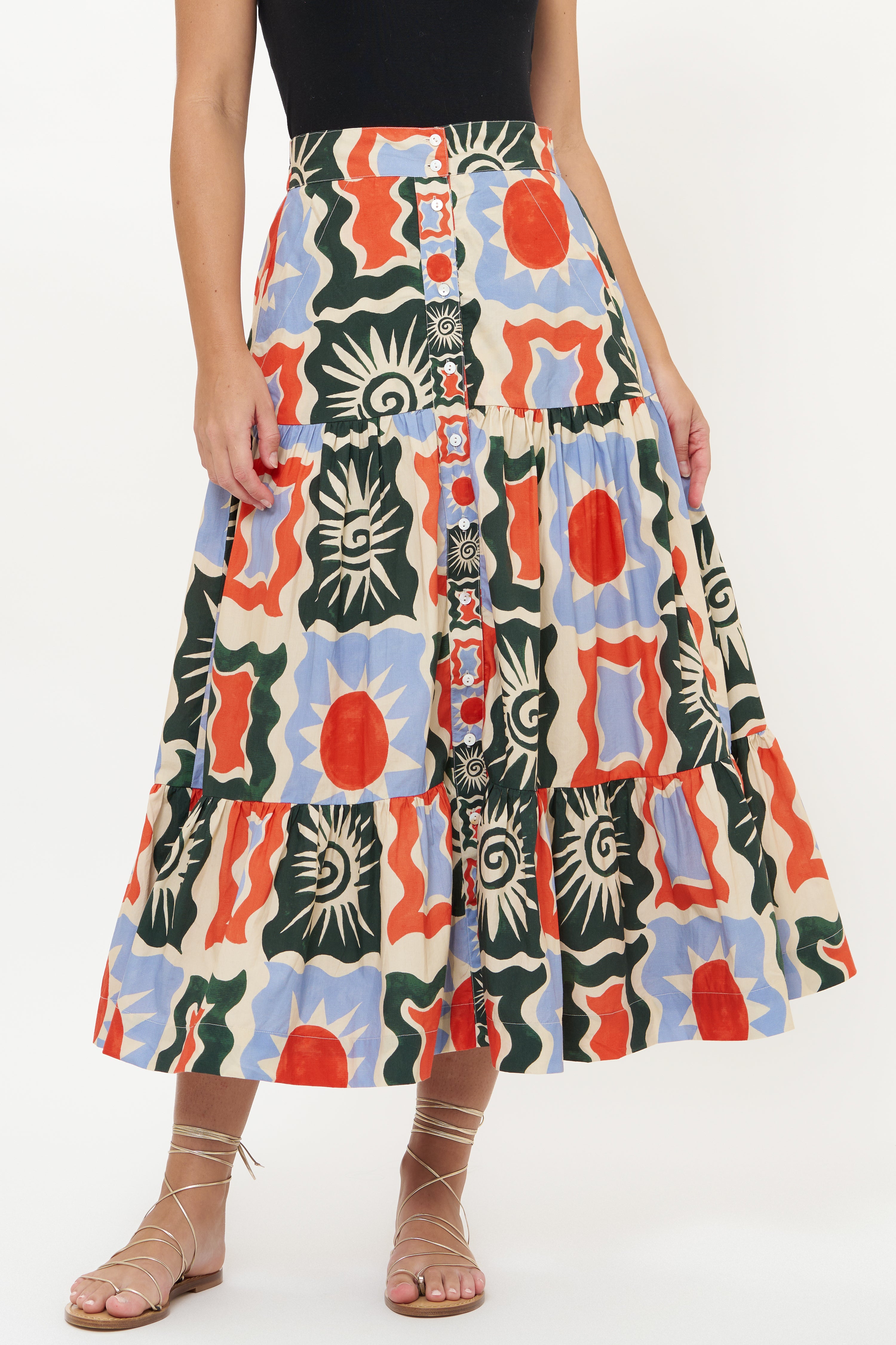 Button Front Skirt- Helios Blue