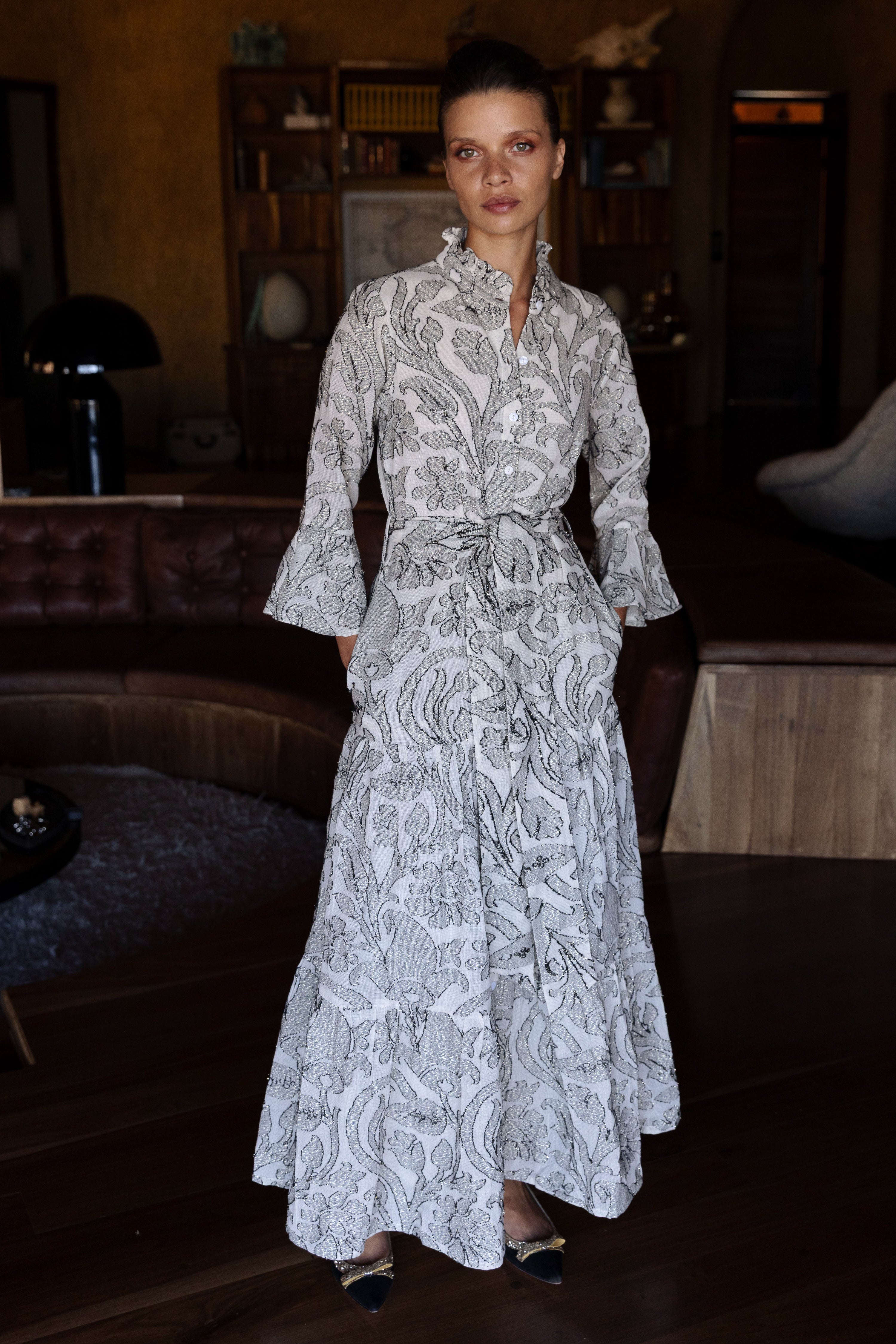 Ruffle Collar Bell Maxi- Herod Cream