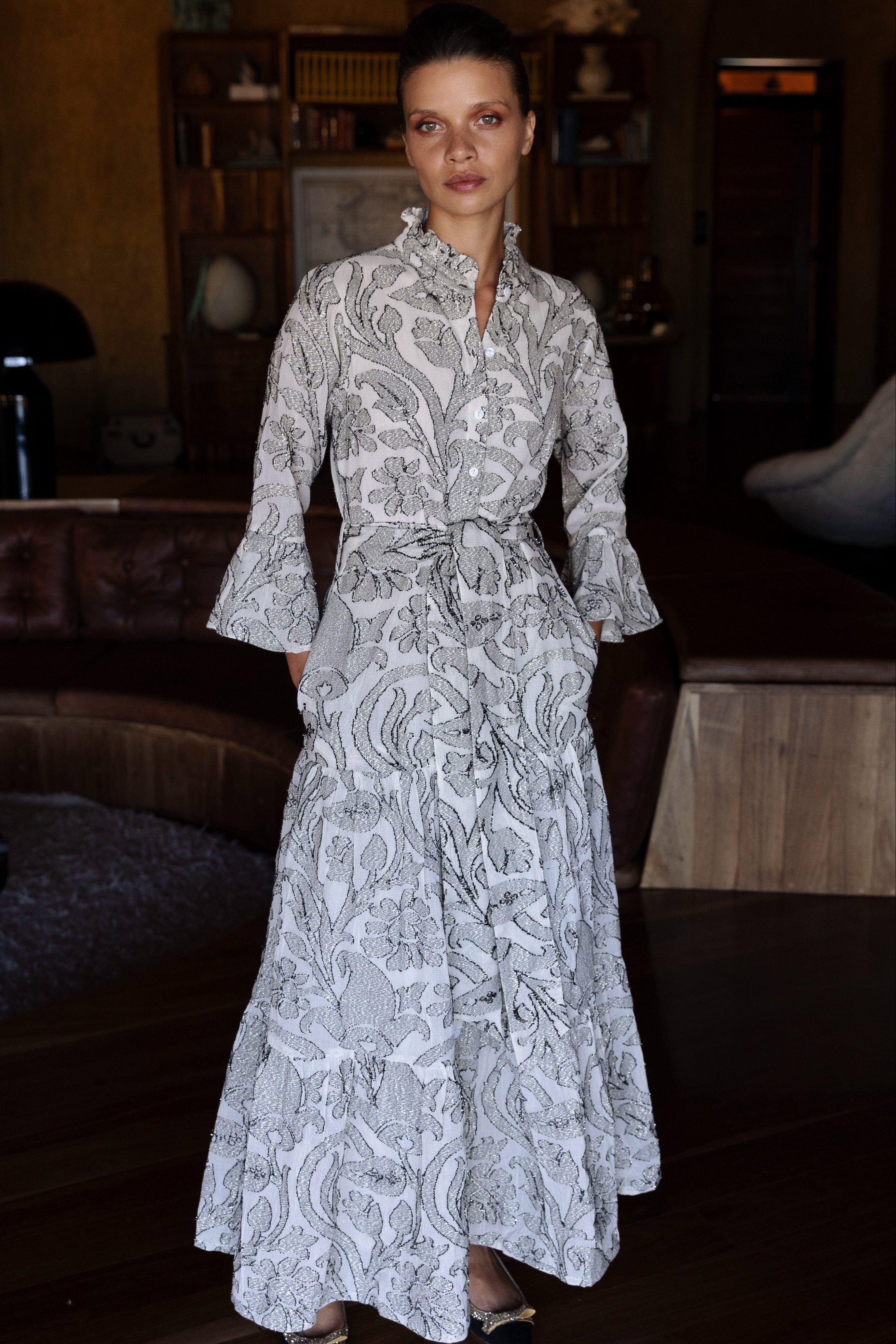 Ruffle Collar Bell Maxi- Herod Cream