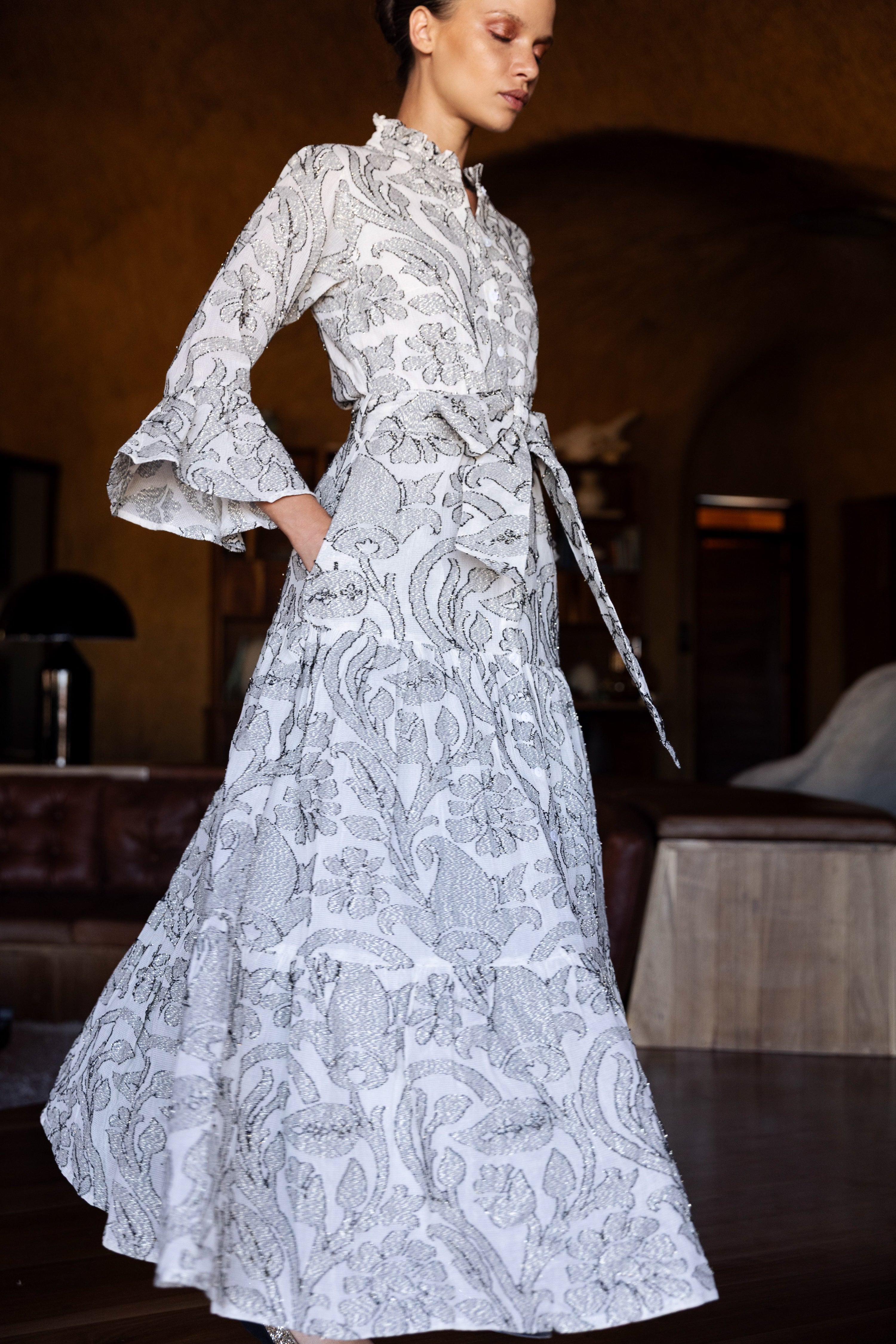 Ruffle Collar Bell Maxi- Herod Cream