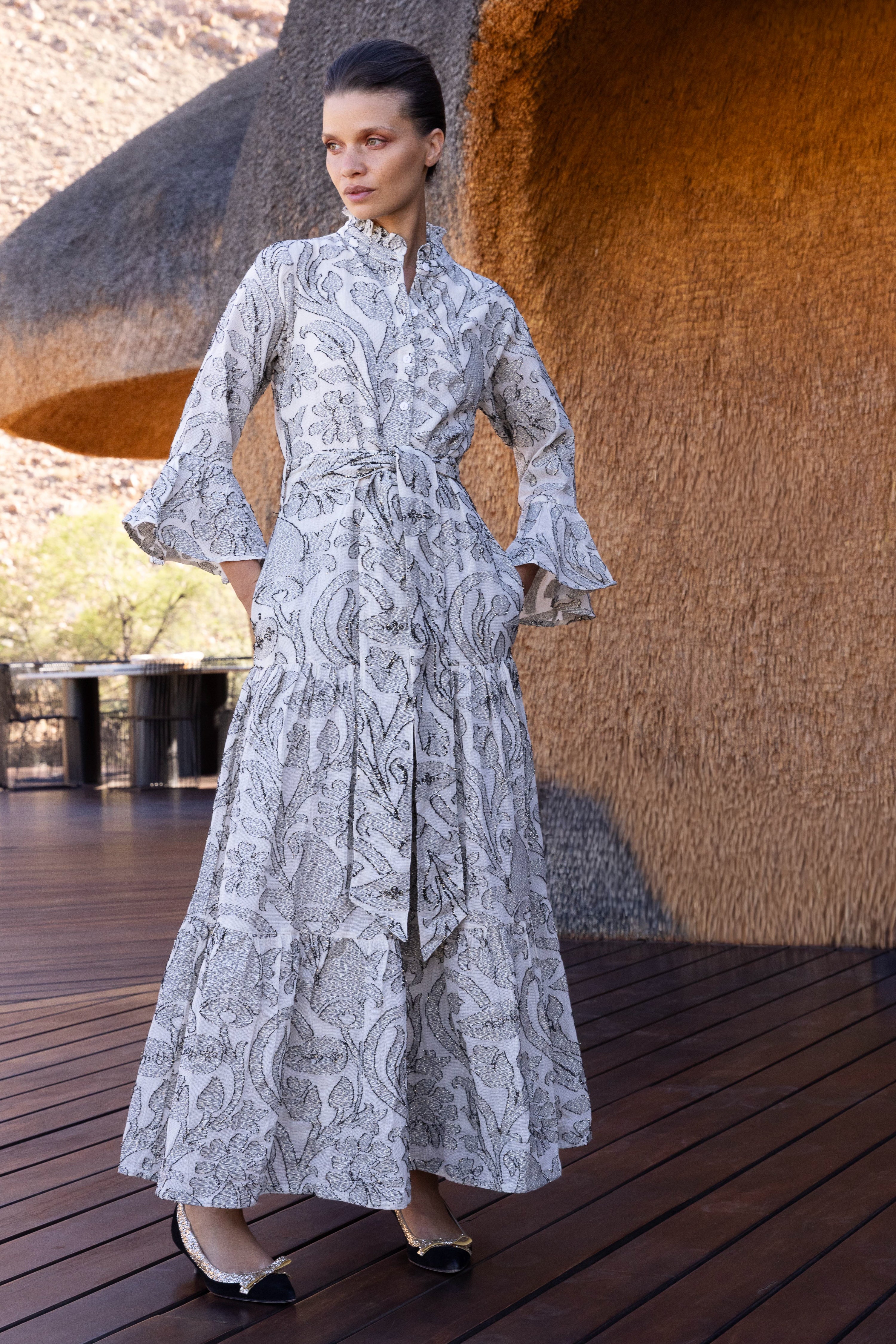 Ruffle Collar Bell Maxi- Herod Cream