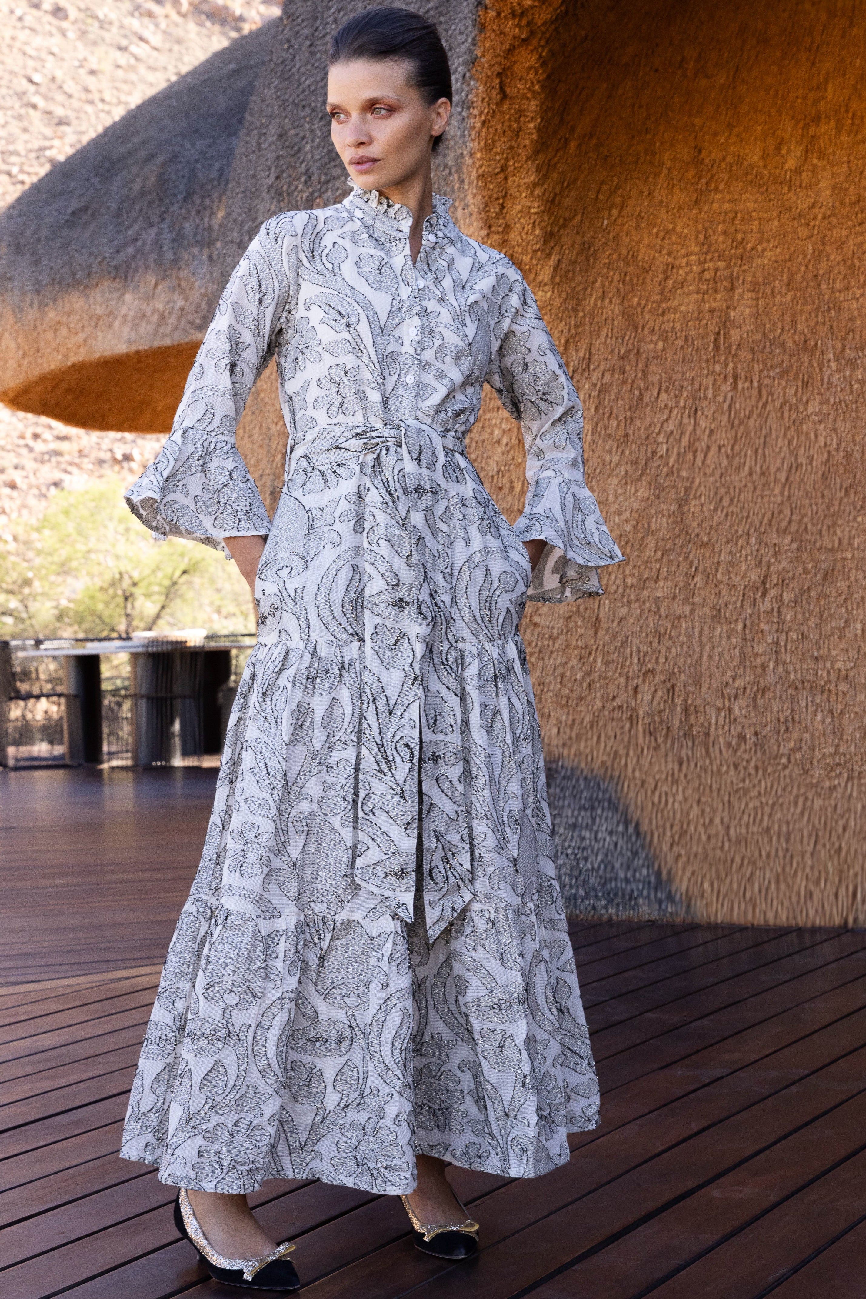 Ruffle Collar Bell Maxi- Herod Cream