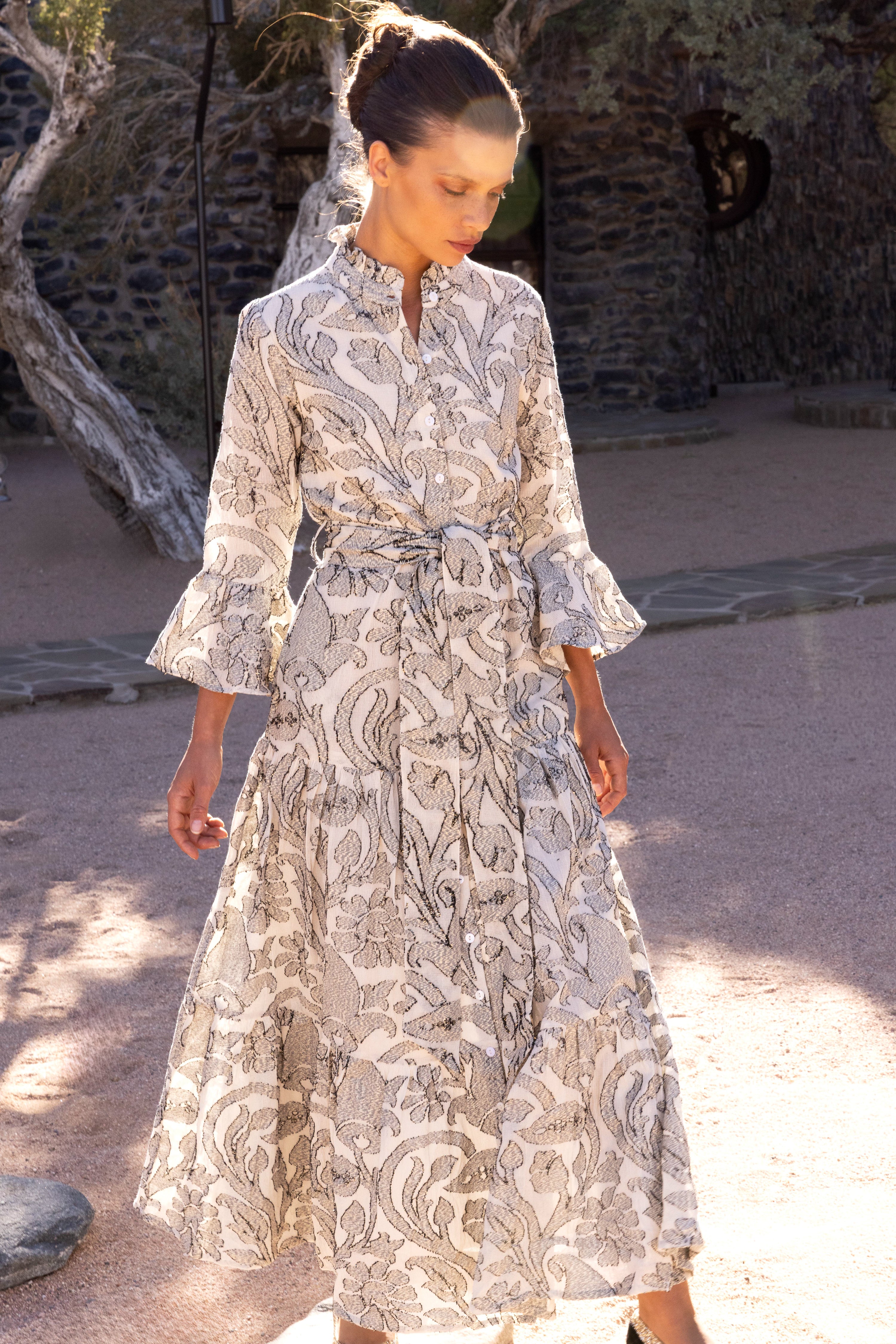 Ruffle Collar Bell Maxi- Herod Cream