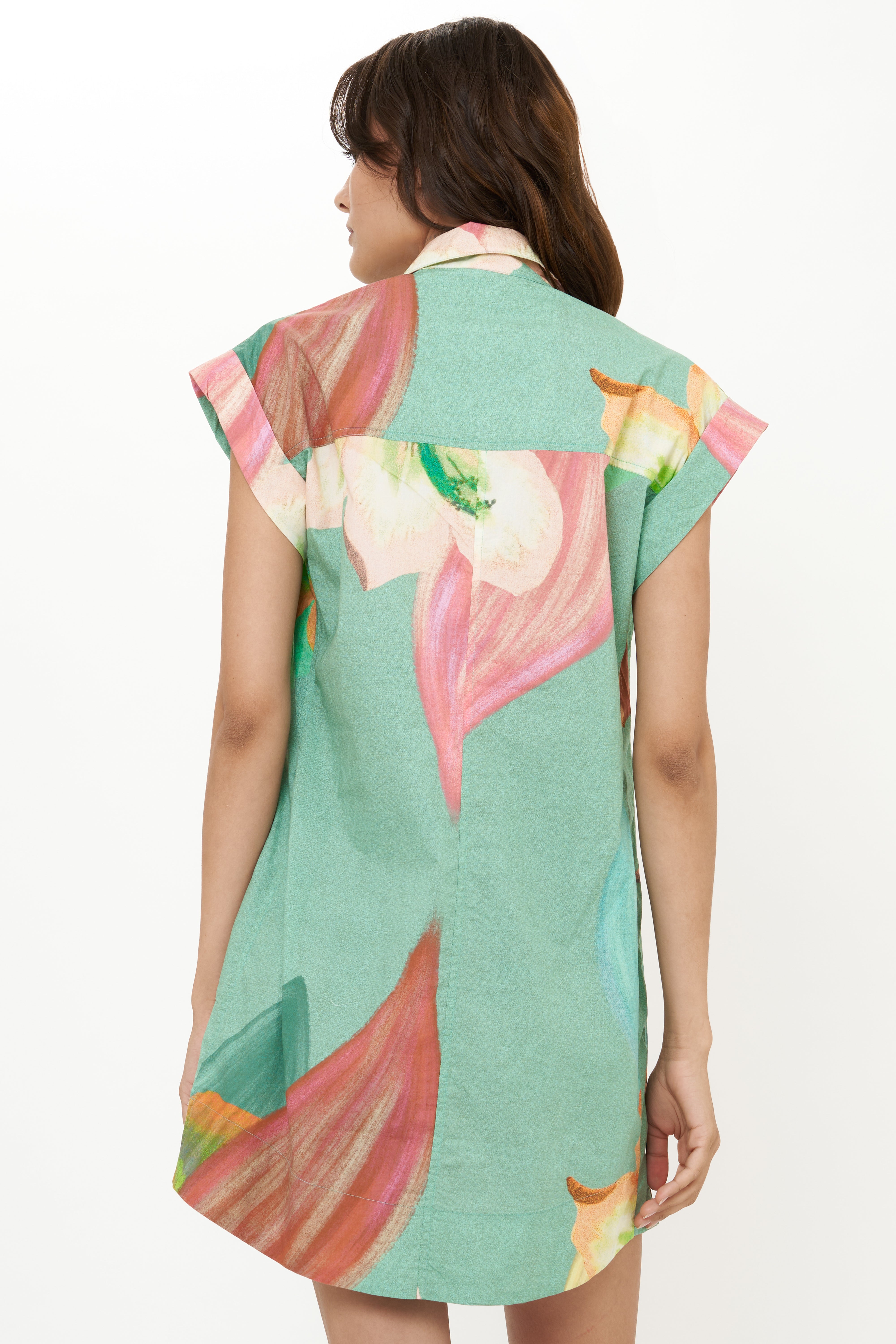 Shirt Dress Mini- Hibiscus Sage