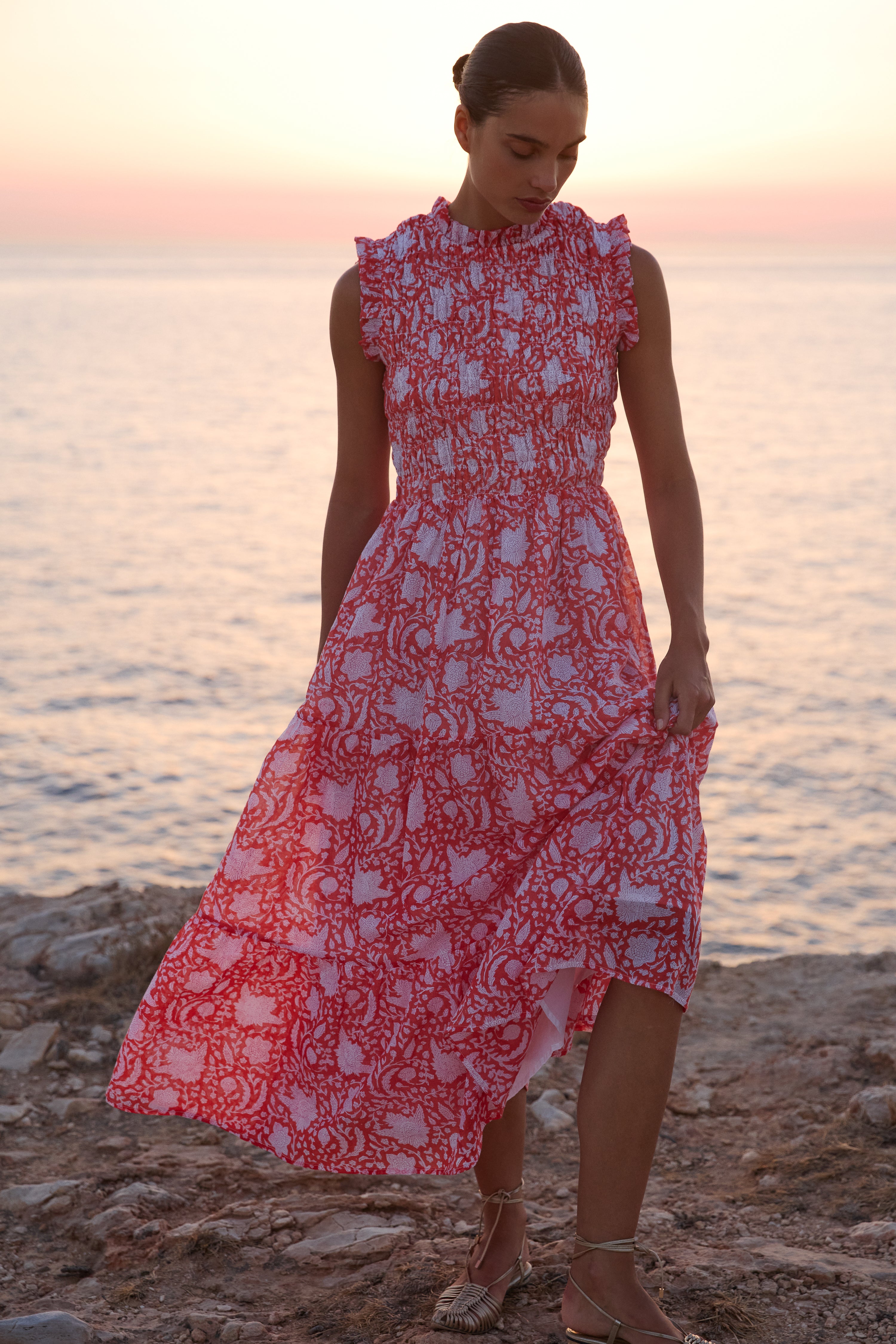 Sleeveless Smocked Maxi- Ivy Orange