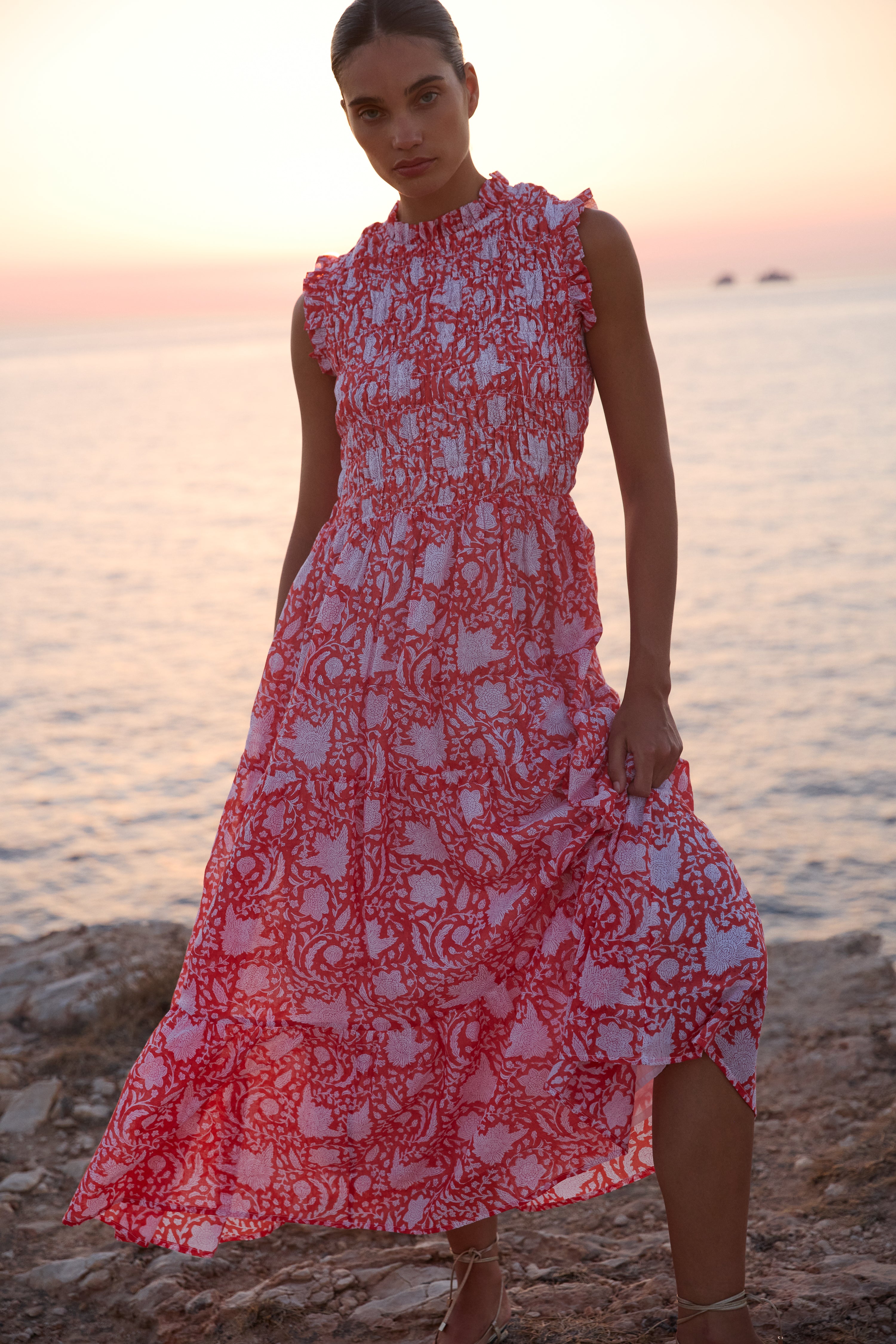 Sleeveless Smocked Maxi- Ivy Orange