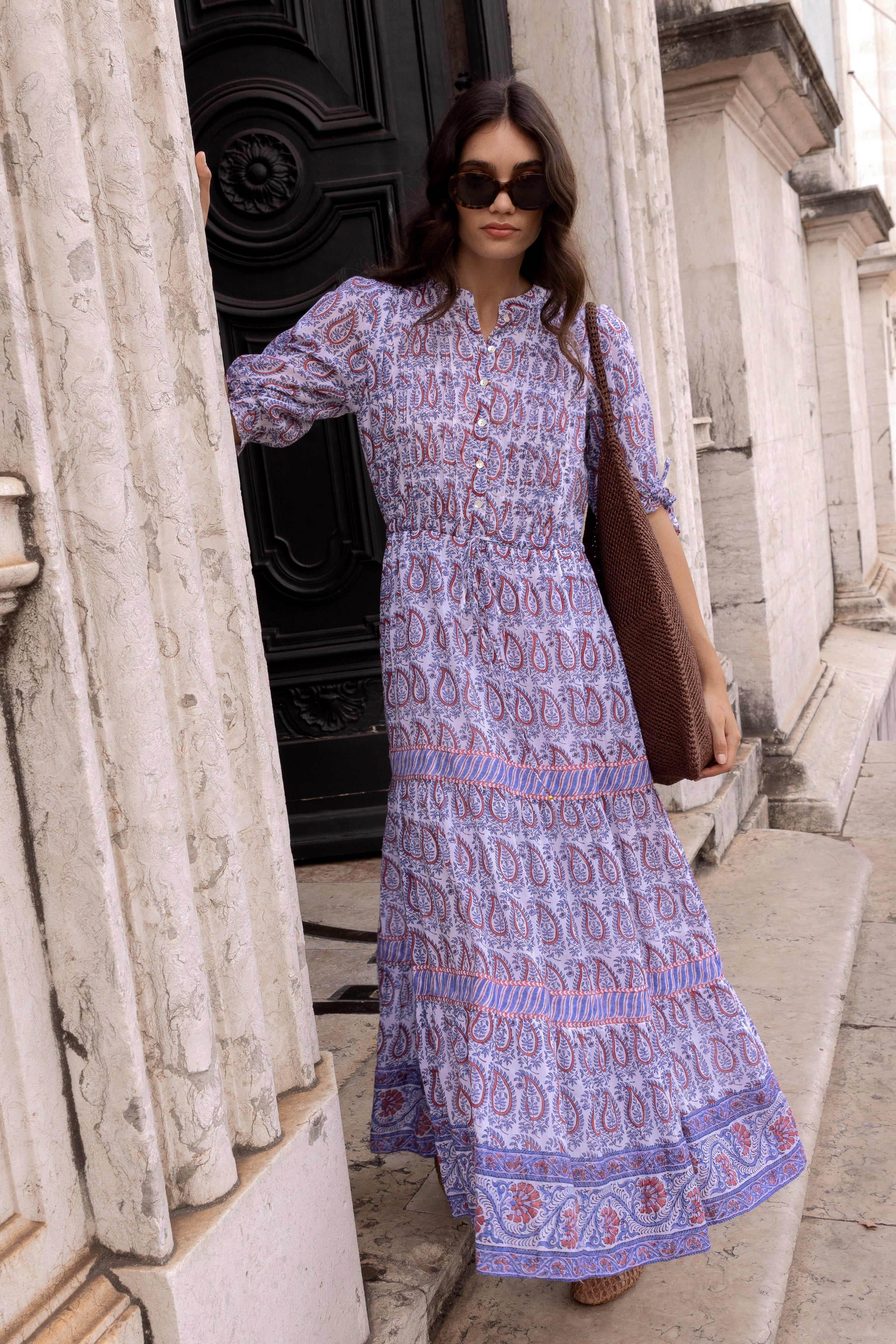 Cinched Pintuck Maxi- Kochi Blue