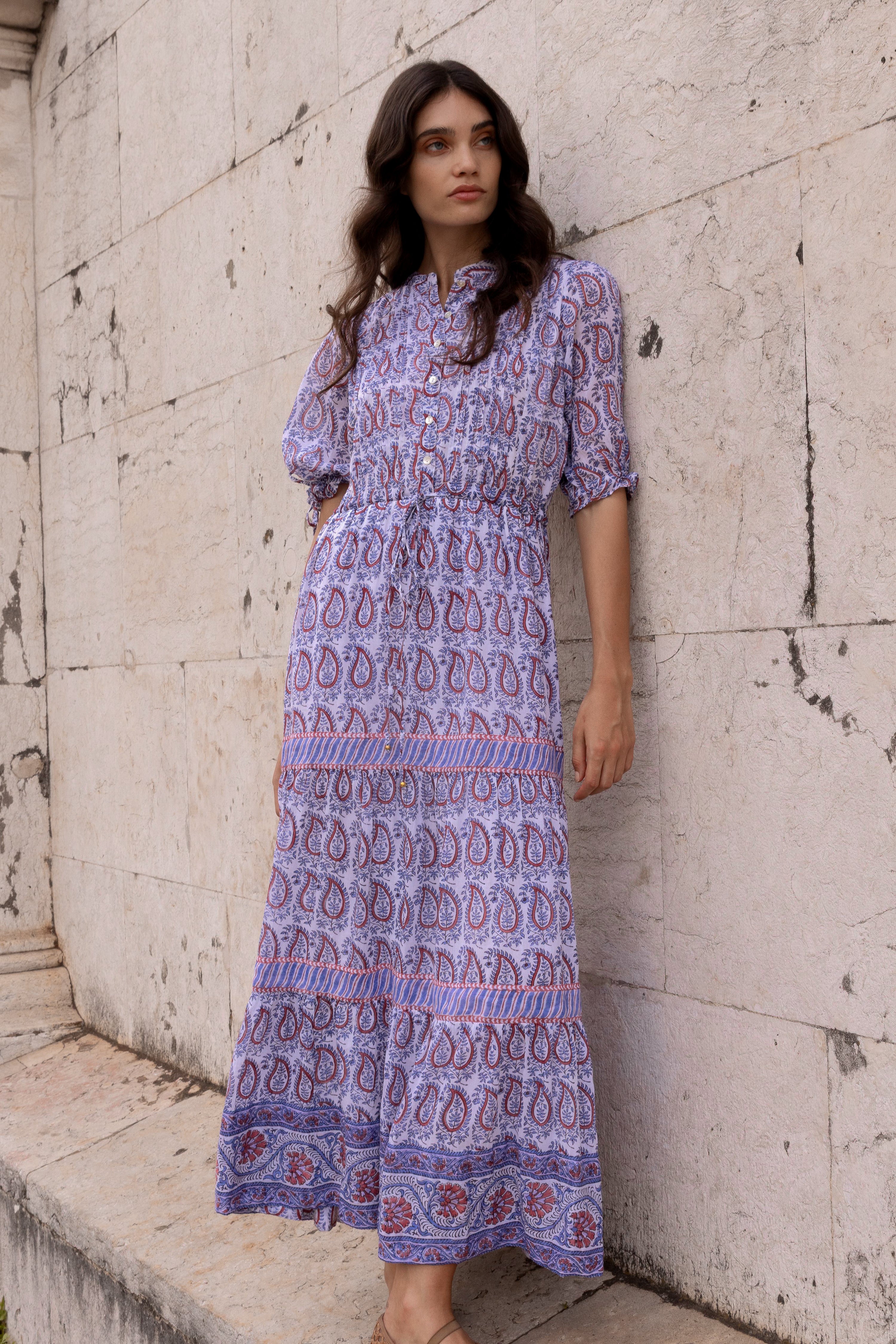 Cinched Pintuck Maxi- Kochi Blue