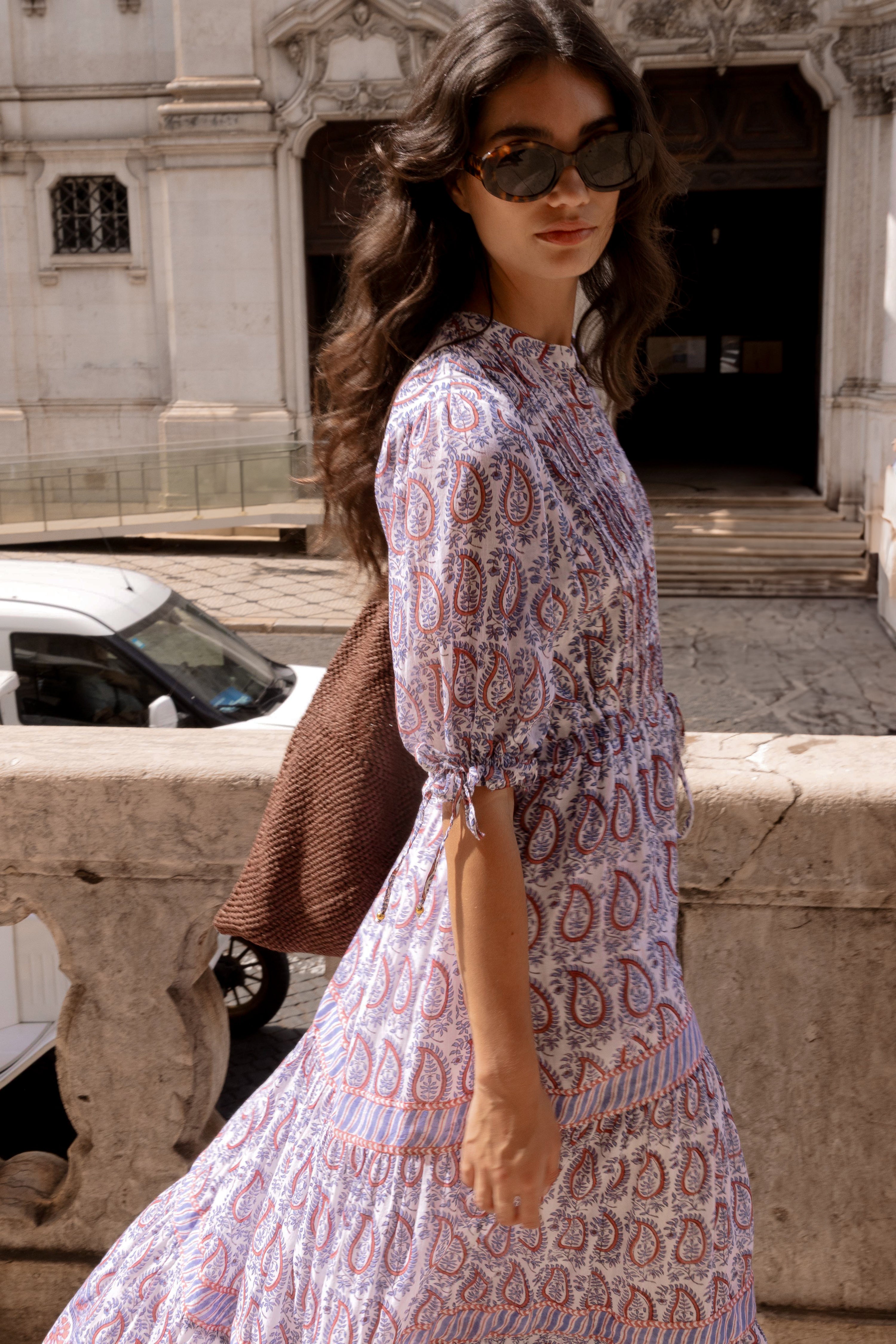 Cinched Pintuck Maxi- Kochi Blue