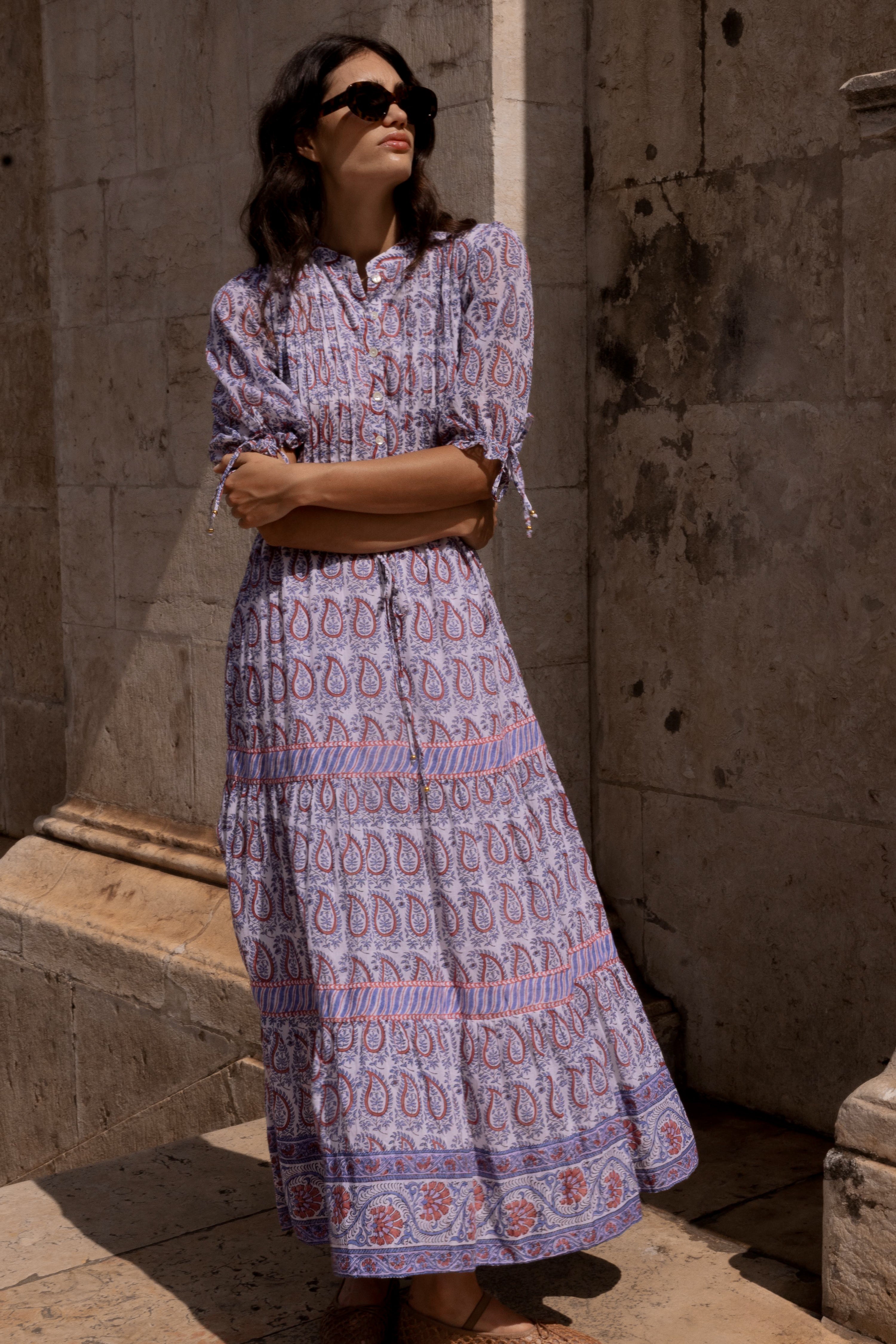 Cinched Pintuck Maxi- Kochi Blue