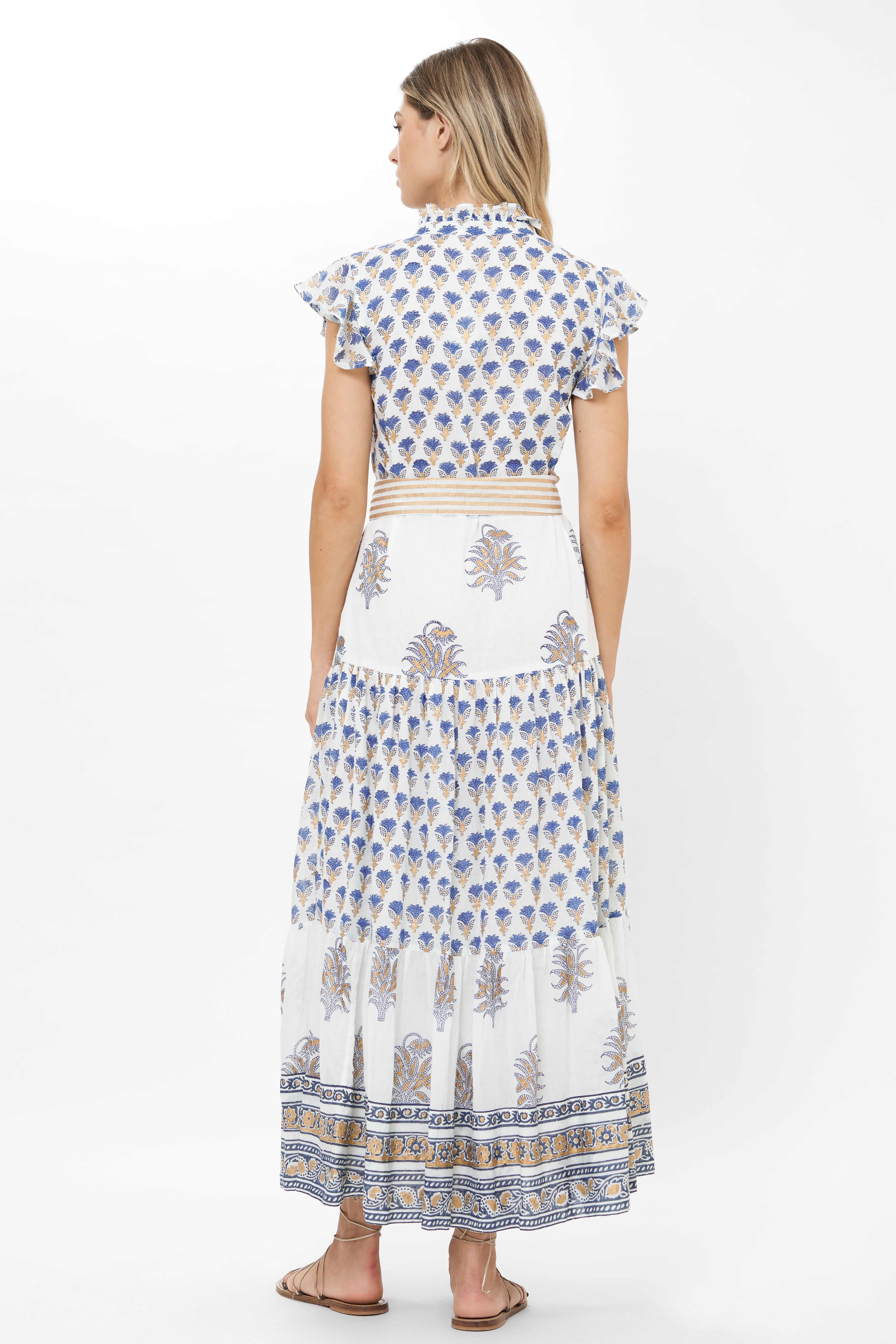 Ruffle Collar Button Maxi- Lotus Navy