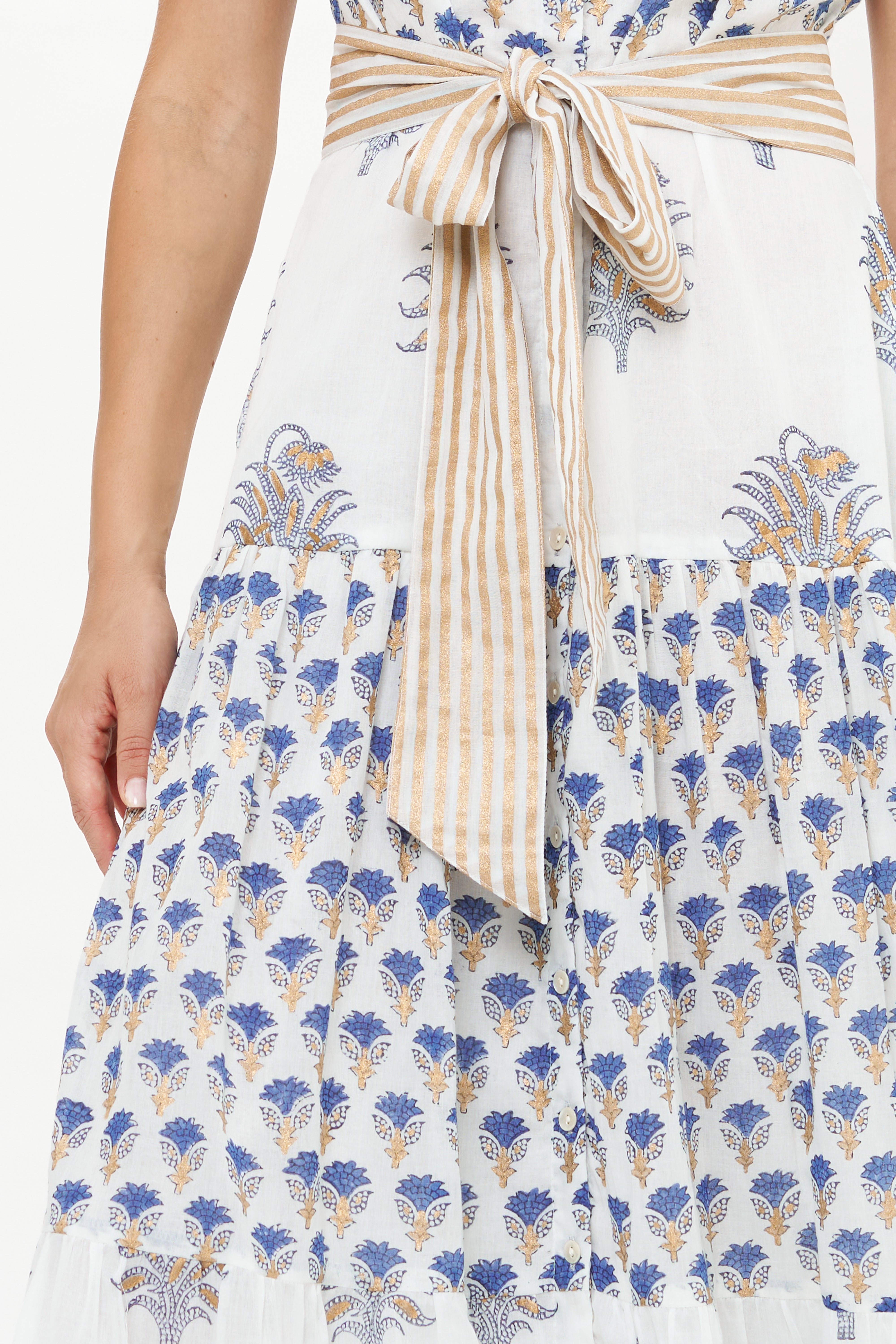 Ruffle Collar Button Maxi- Lotus Navy