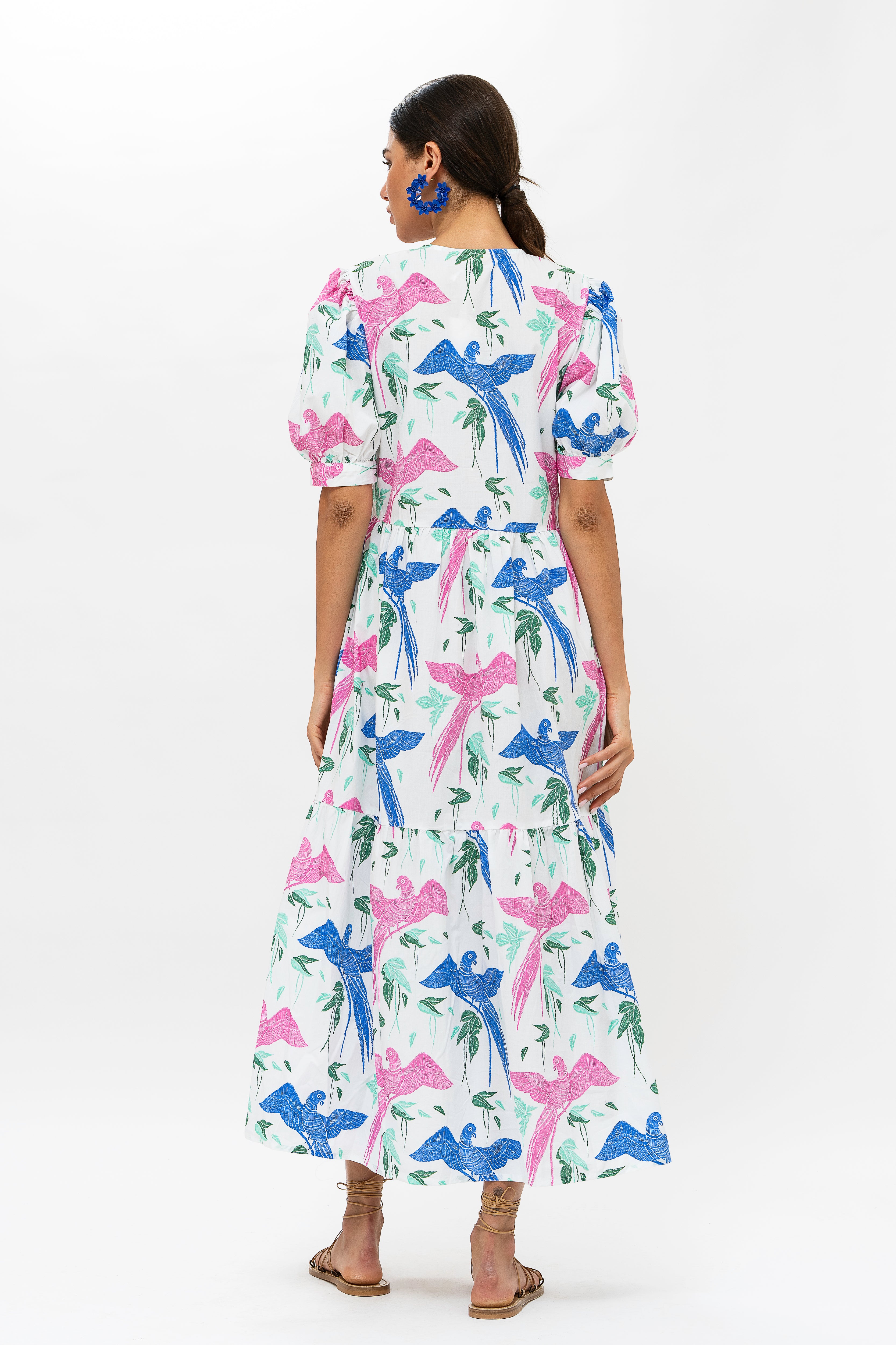 Button Cuff Sleeve Maxi- Macaw Blue