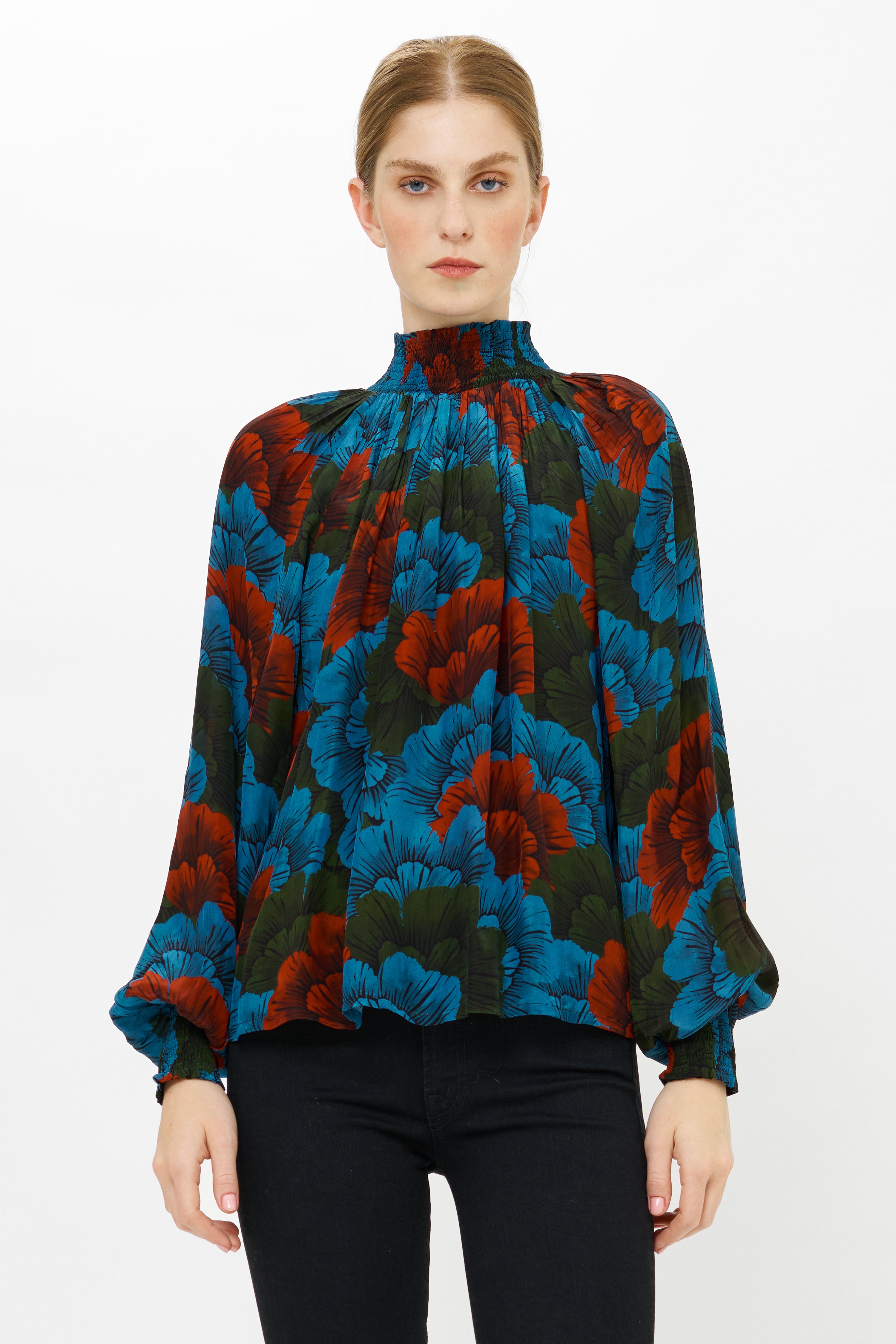 High Neck Blouse- Madrid Blue