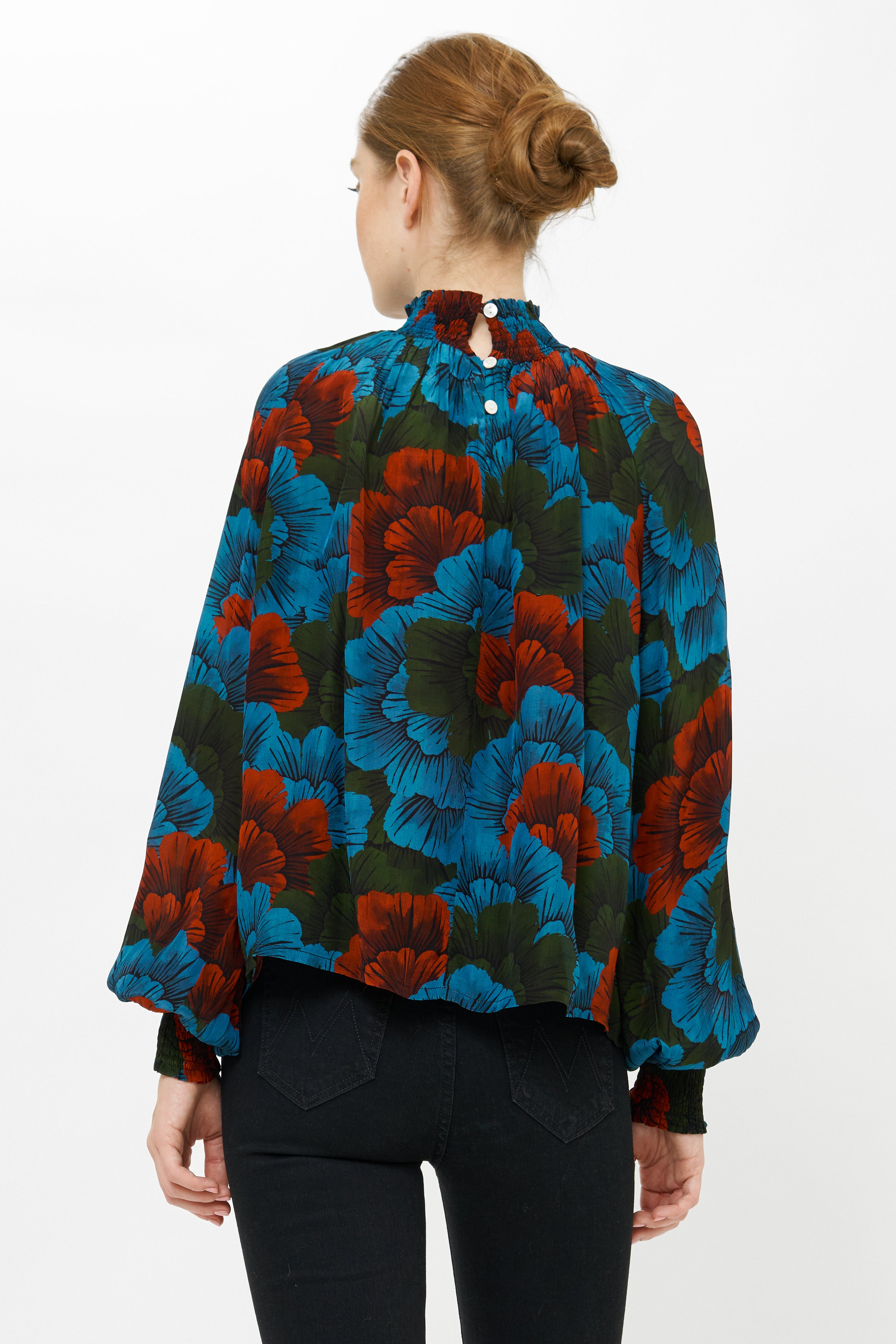 High Neck Blouse- Madrid Blue