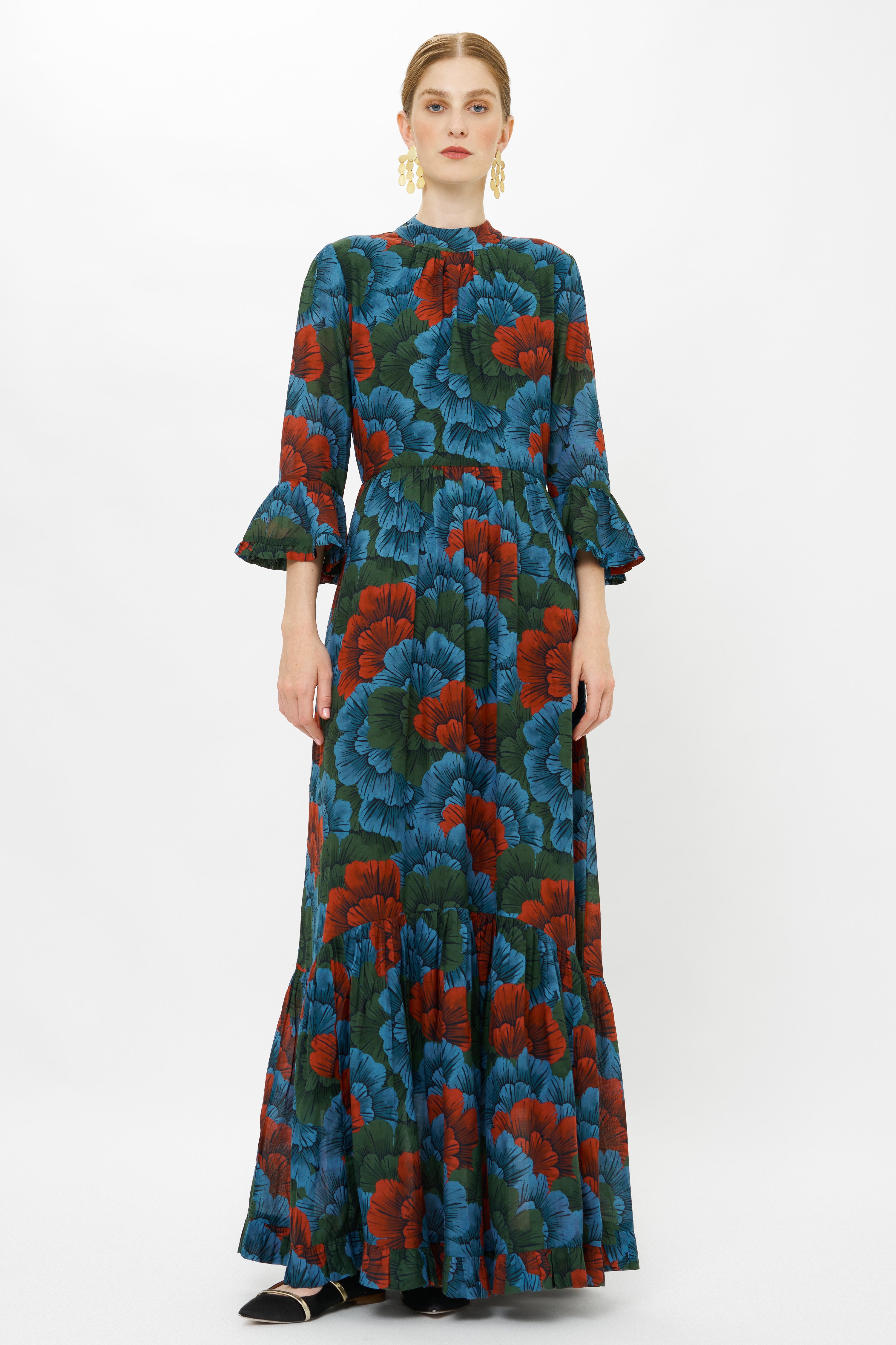 High Neck Bell Maxi- Madrid Blue