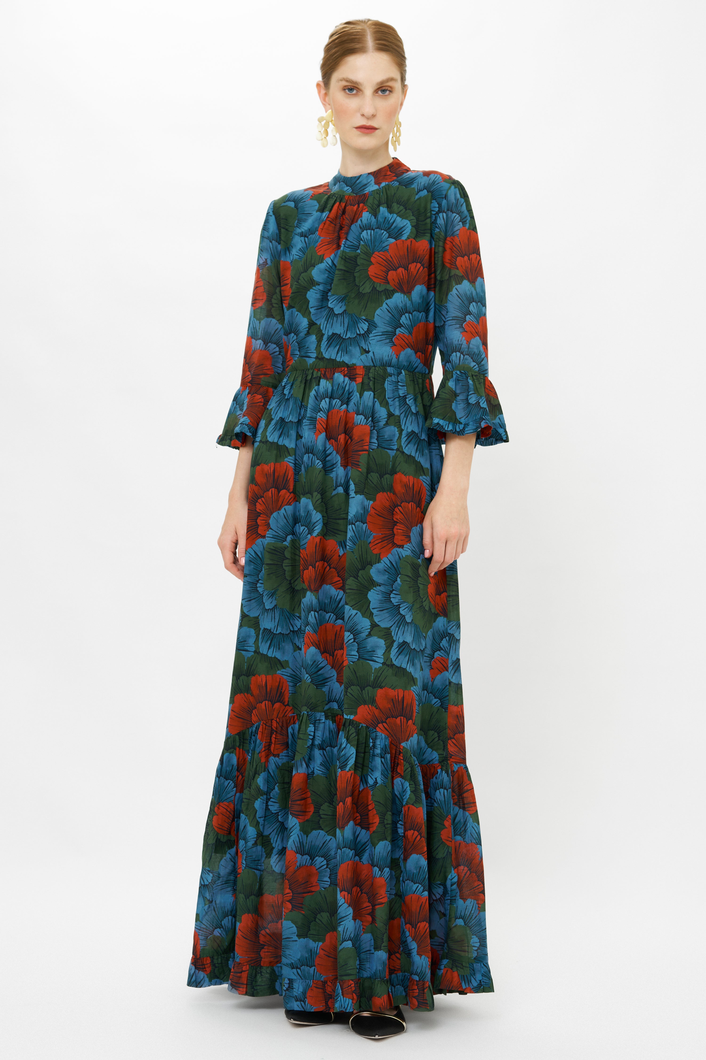 High Neck Bell Maxi- Madrid Blue