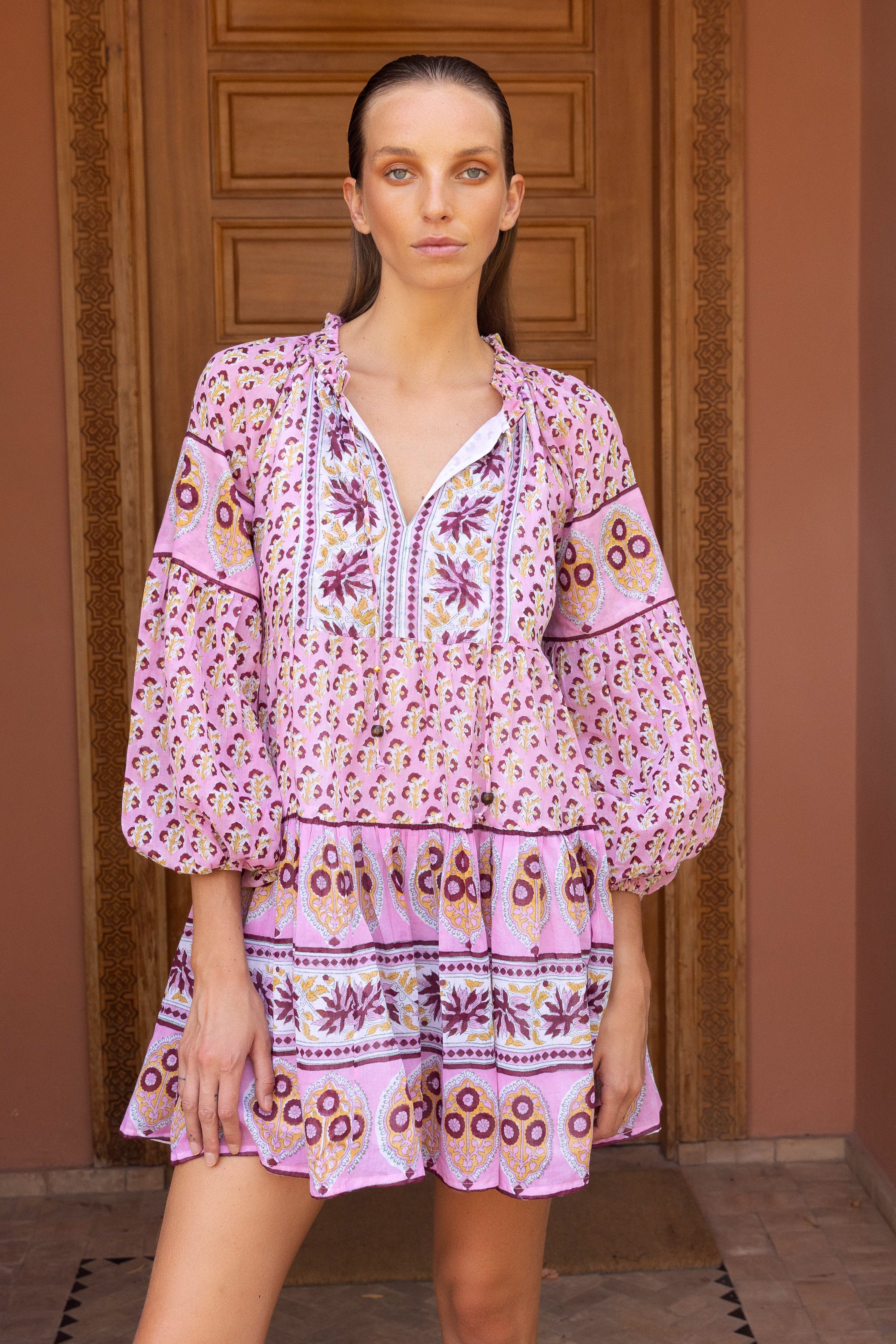 Balloon Sleeve Short- Riad Rhubarb