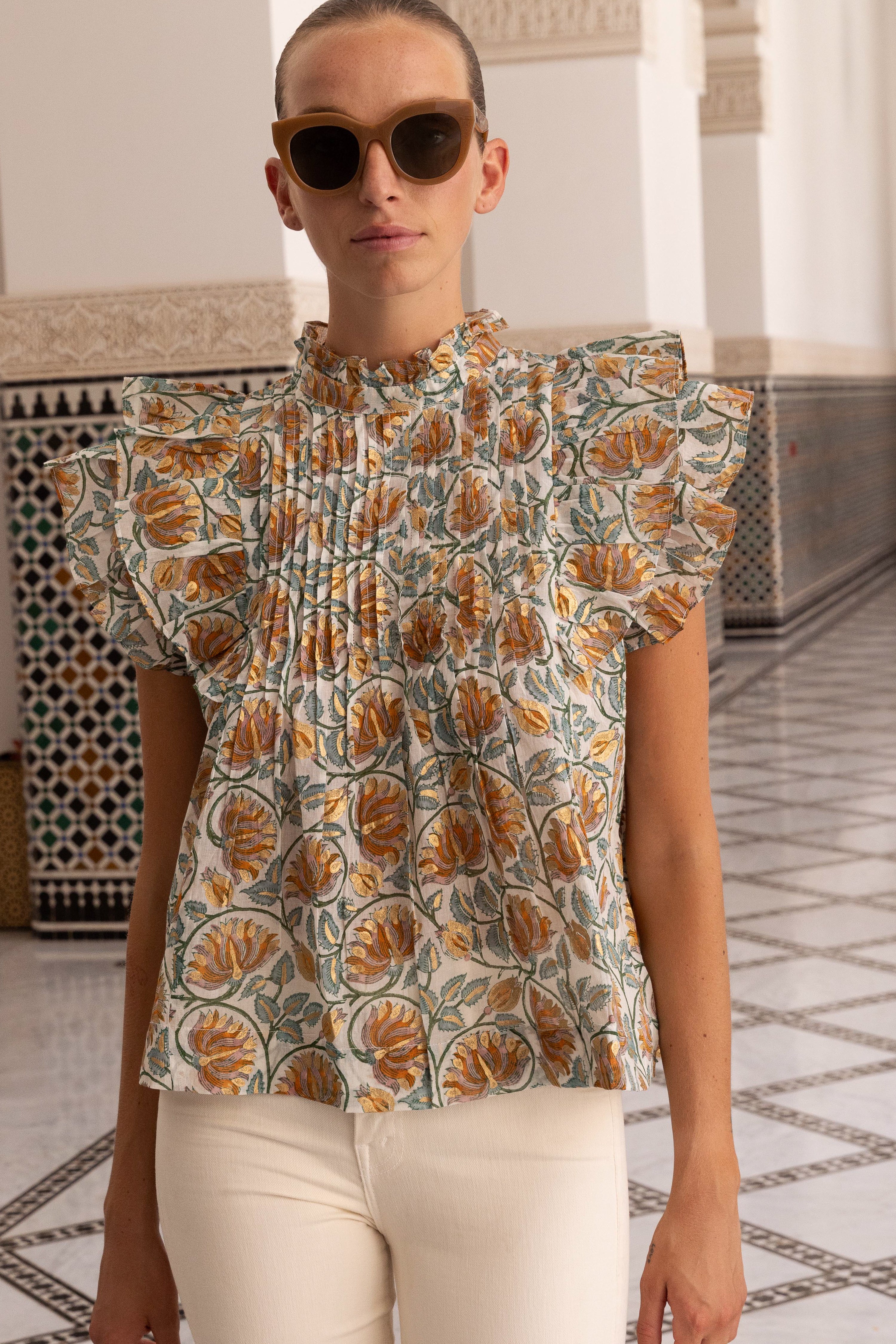 Pintuck Ruffle Top- Montenegro Green