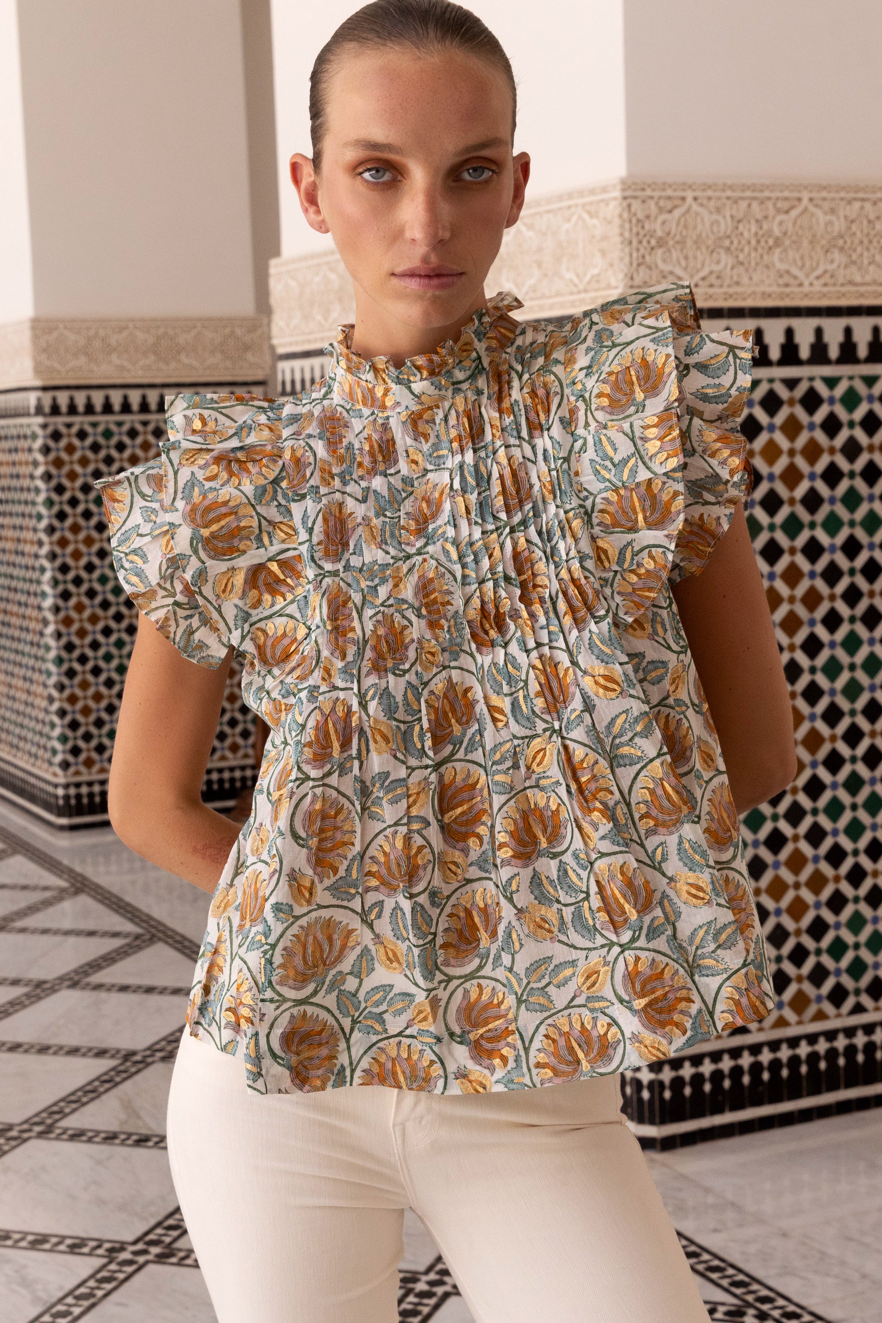 Pintuck Ruffle Top- Montenegro Green