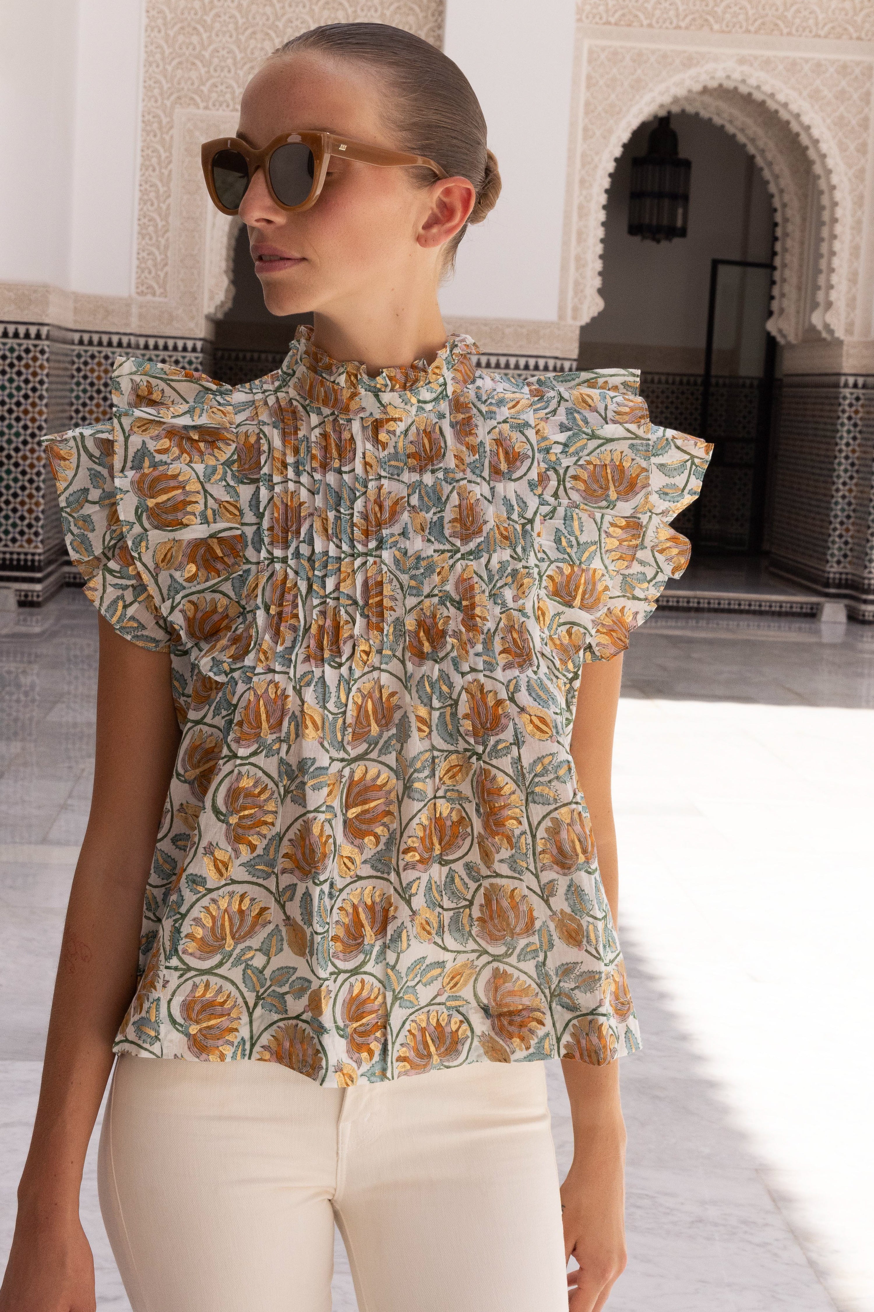 Pintuck Ruffle Top- Montenegro Green