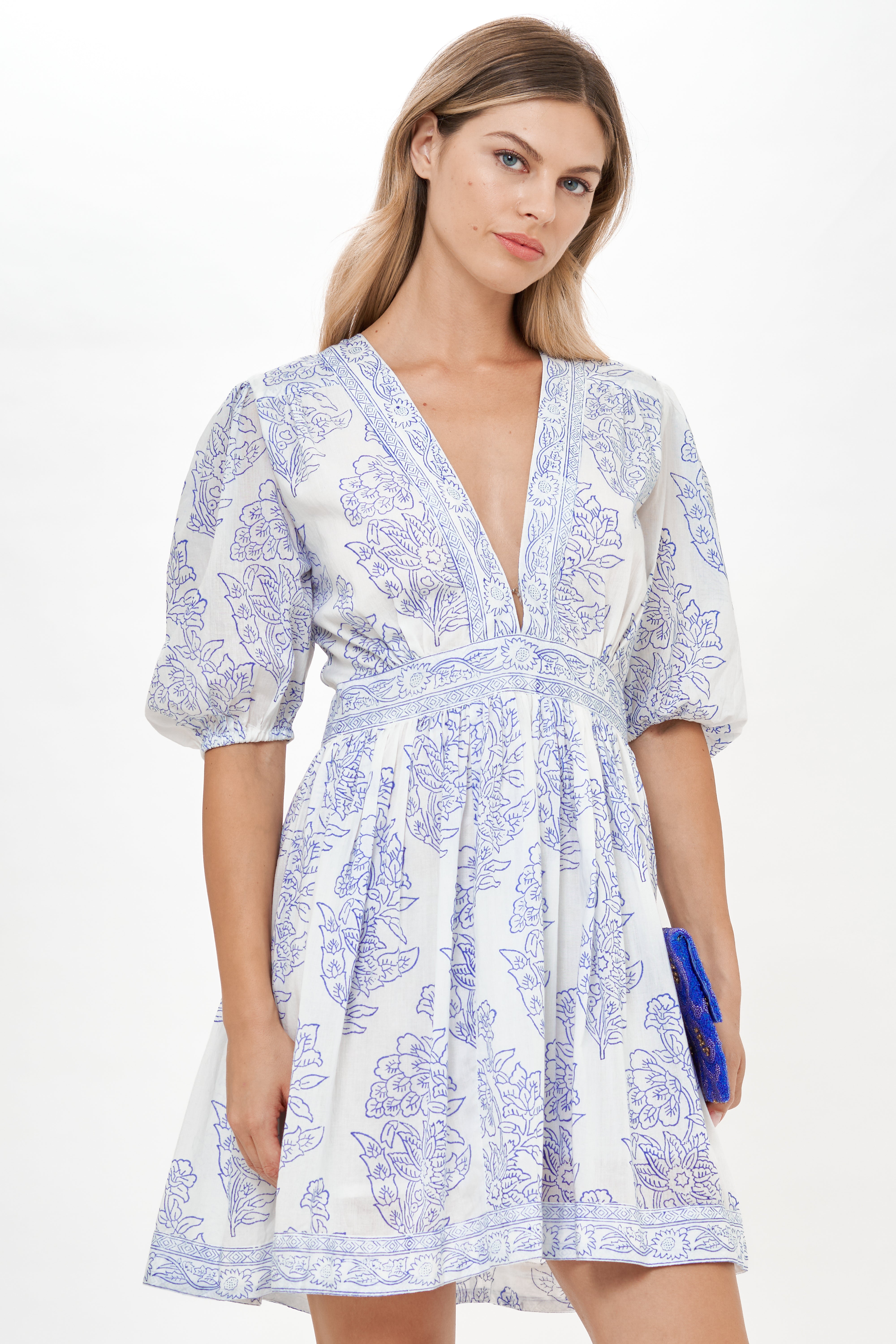 V-Neck Puff Mini- Amadora Blue