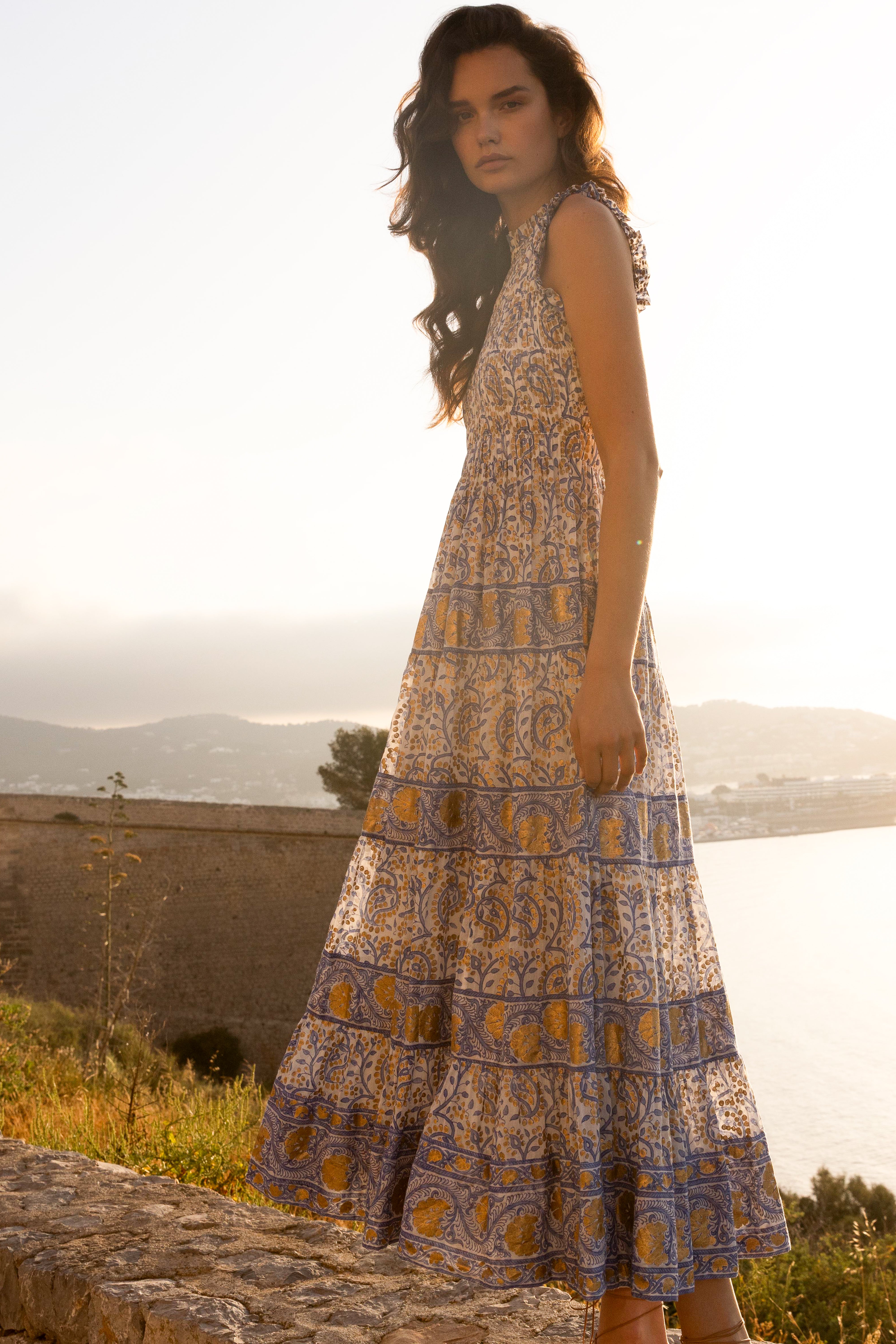 Sleeveless Smocked Maxi- Marseille Blue