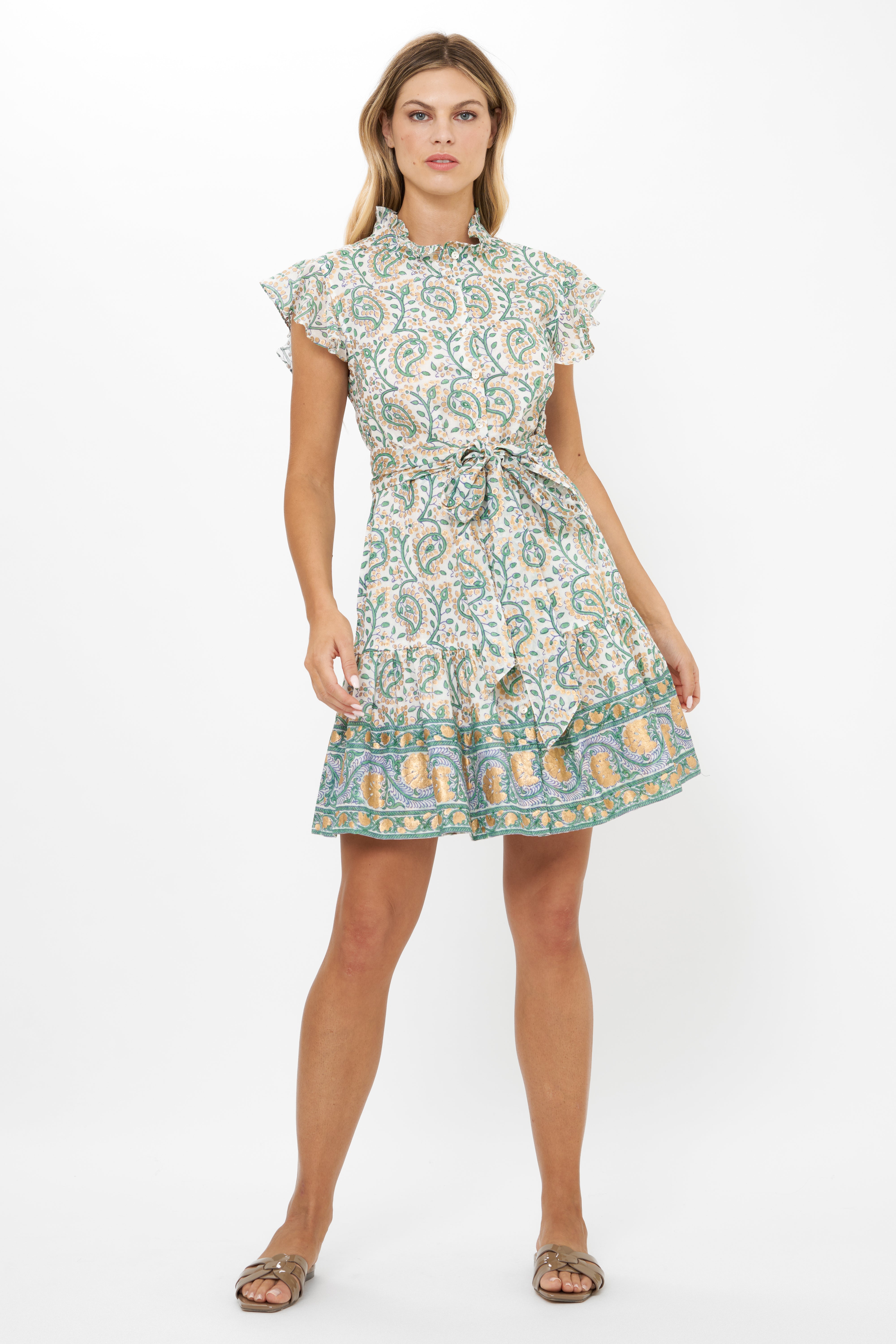 Ruffle Collar Button Mini- Marseille Green