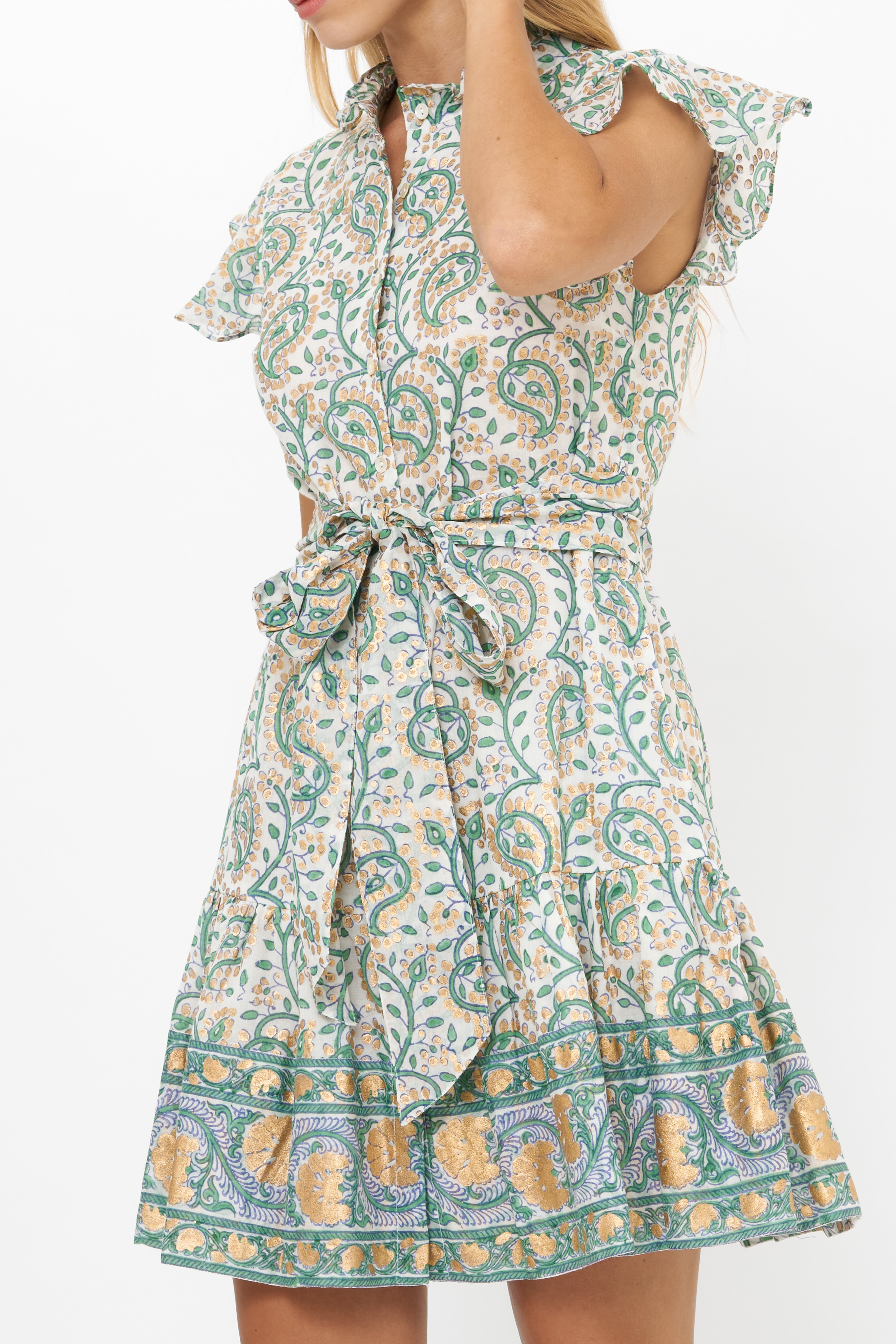 Ruffle Collar Button Mini- Marseille Green