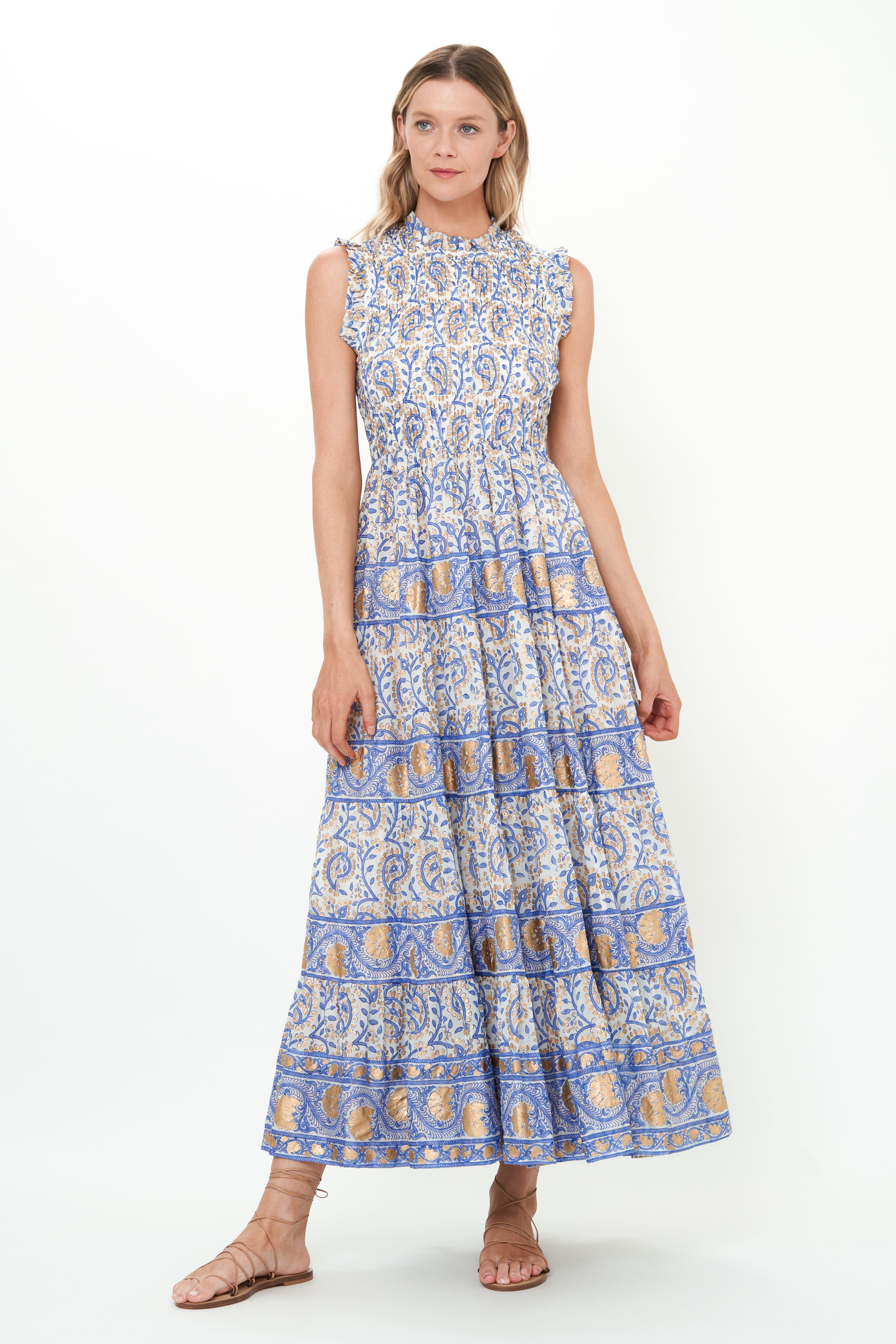 Sleeveless Smocked Maxi- Marseille Blue