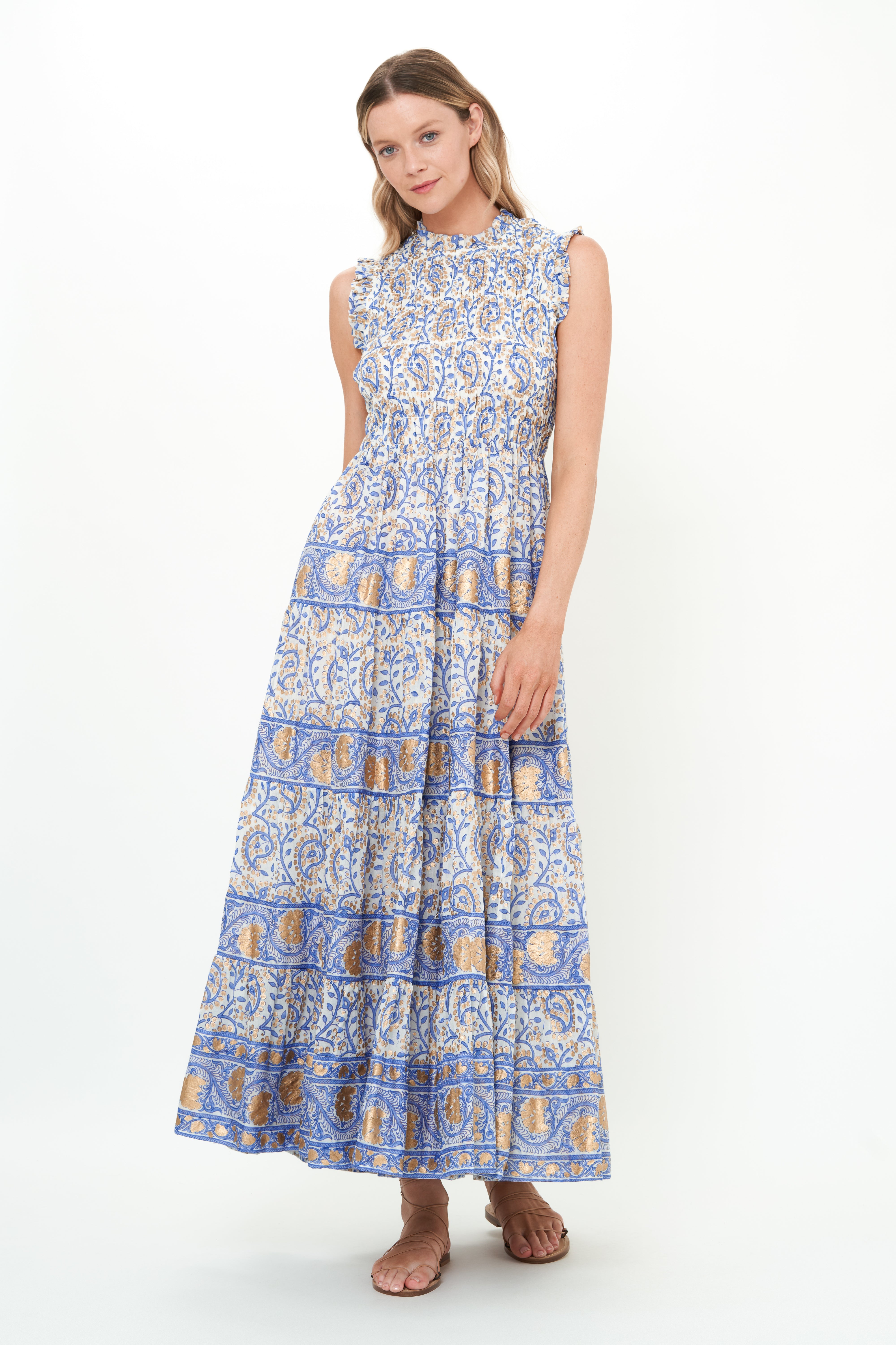 Sleeveless Smocked Maxi- Marseille Blue