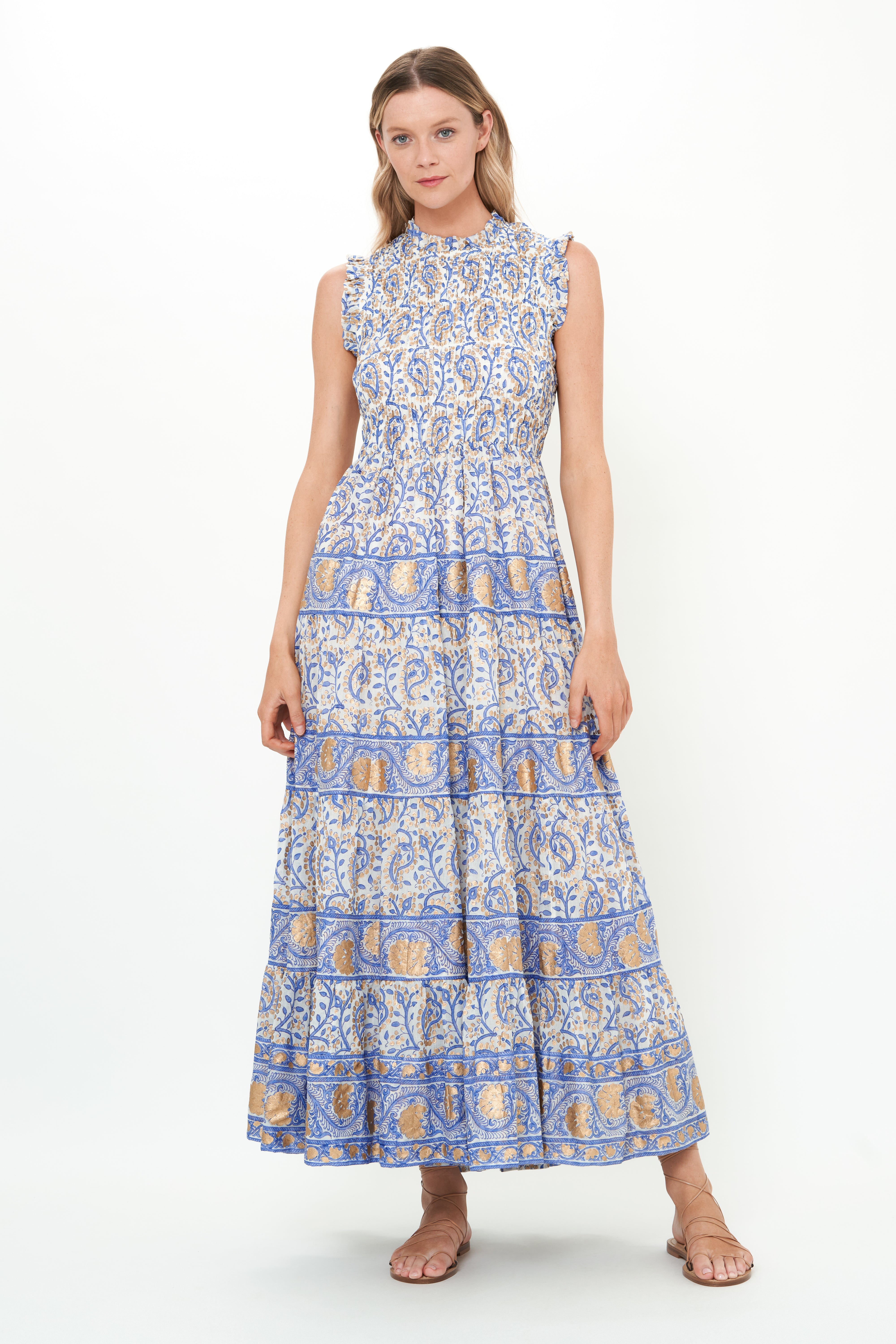 Sleeveless Smocked Maxi- Marseille Blue