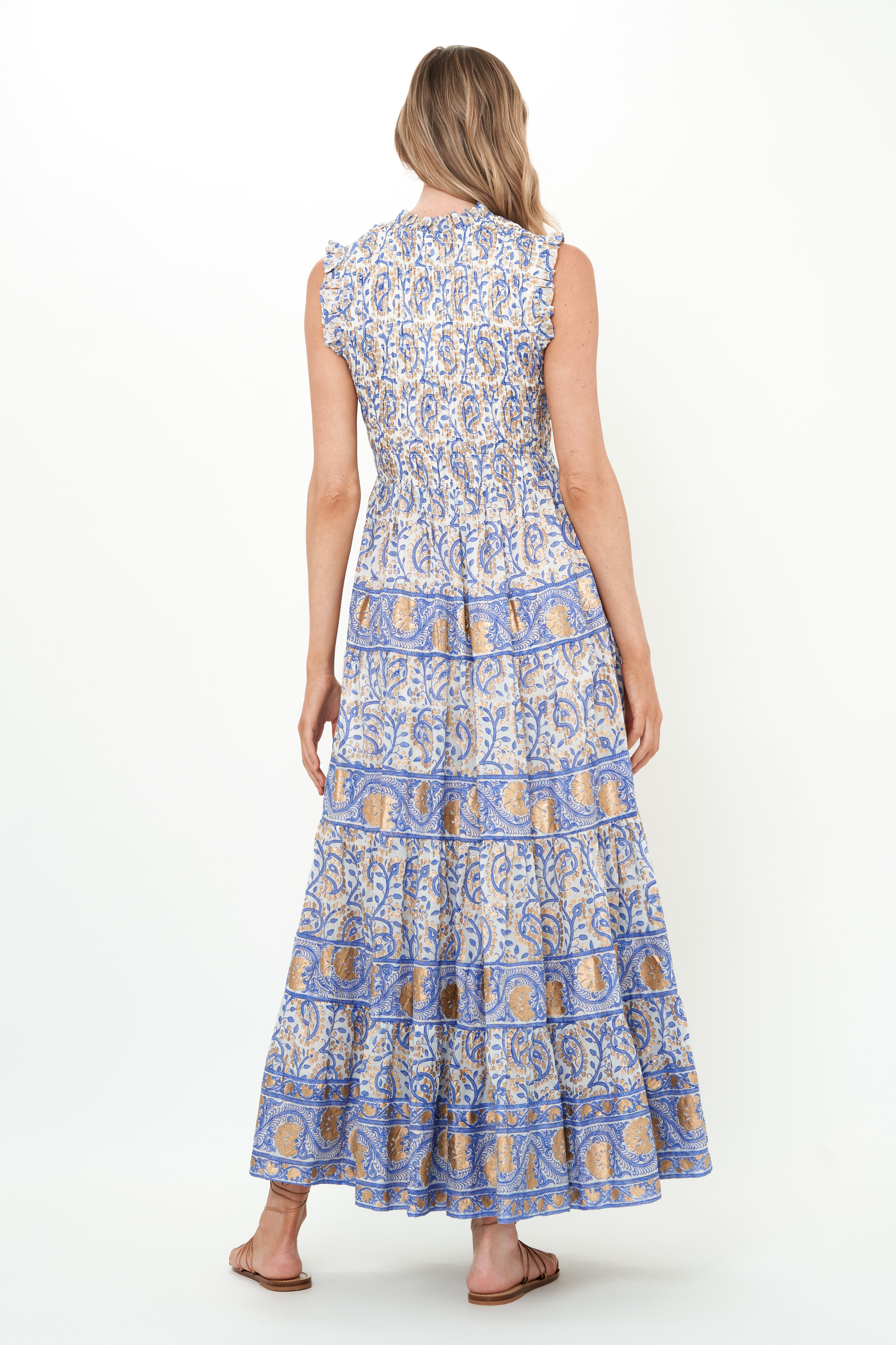 Sleeveless Smocked Maxi- Marseille Blue
